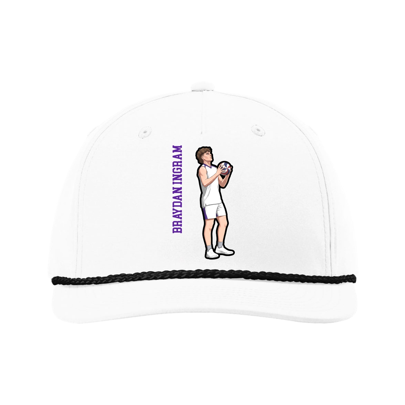 Five-Panel Classic Rope Cap — Name Vertical in White
