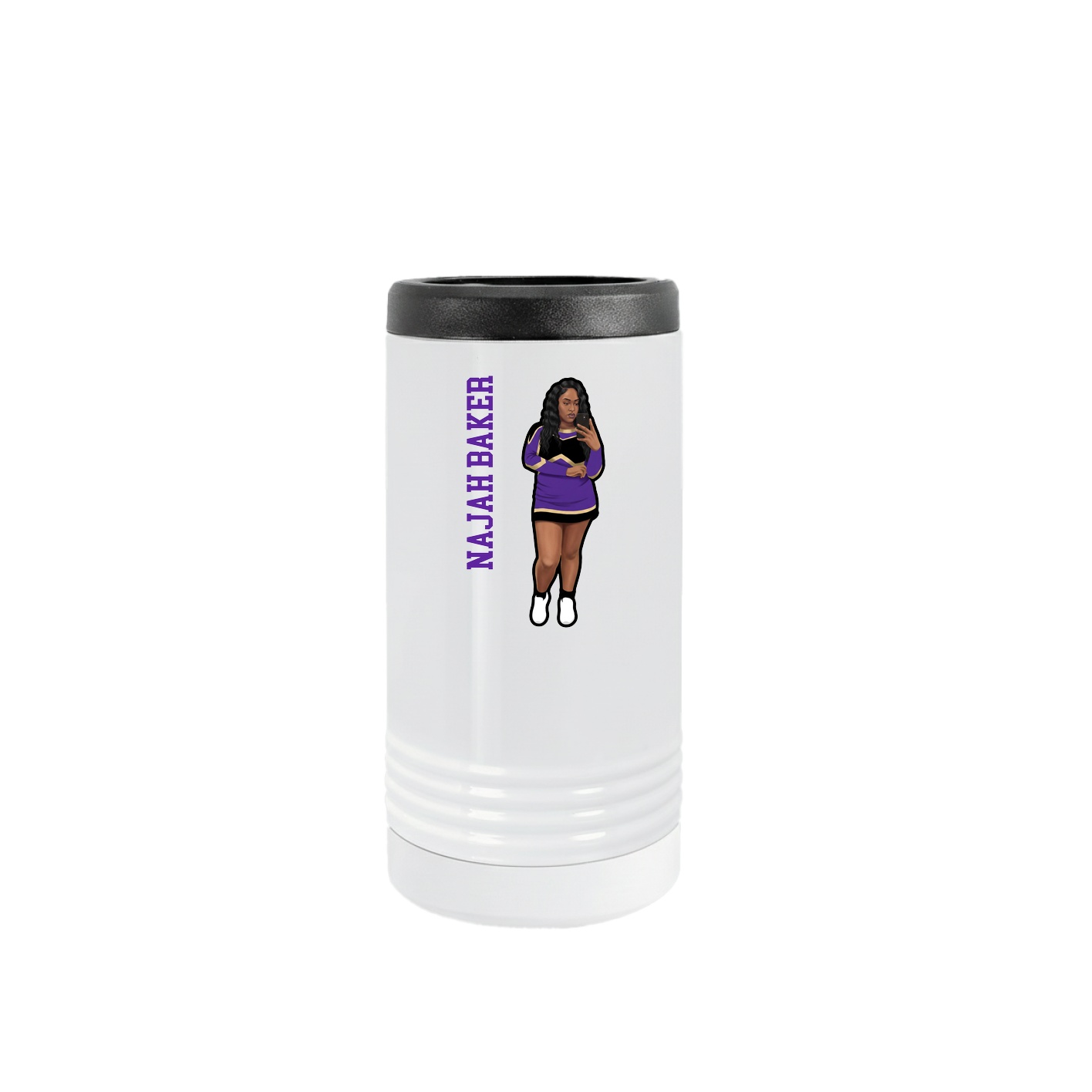 Slim Beverage Holder — Name Vertical in White