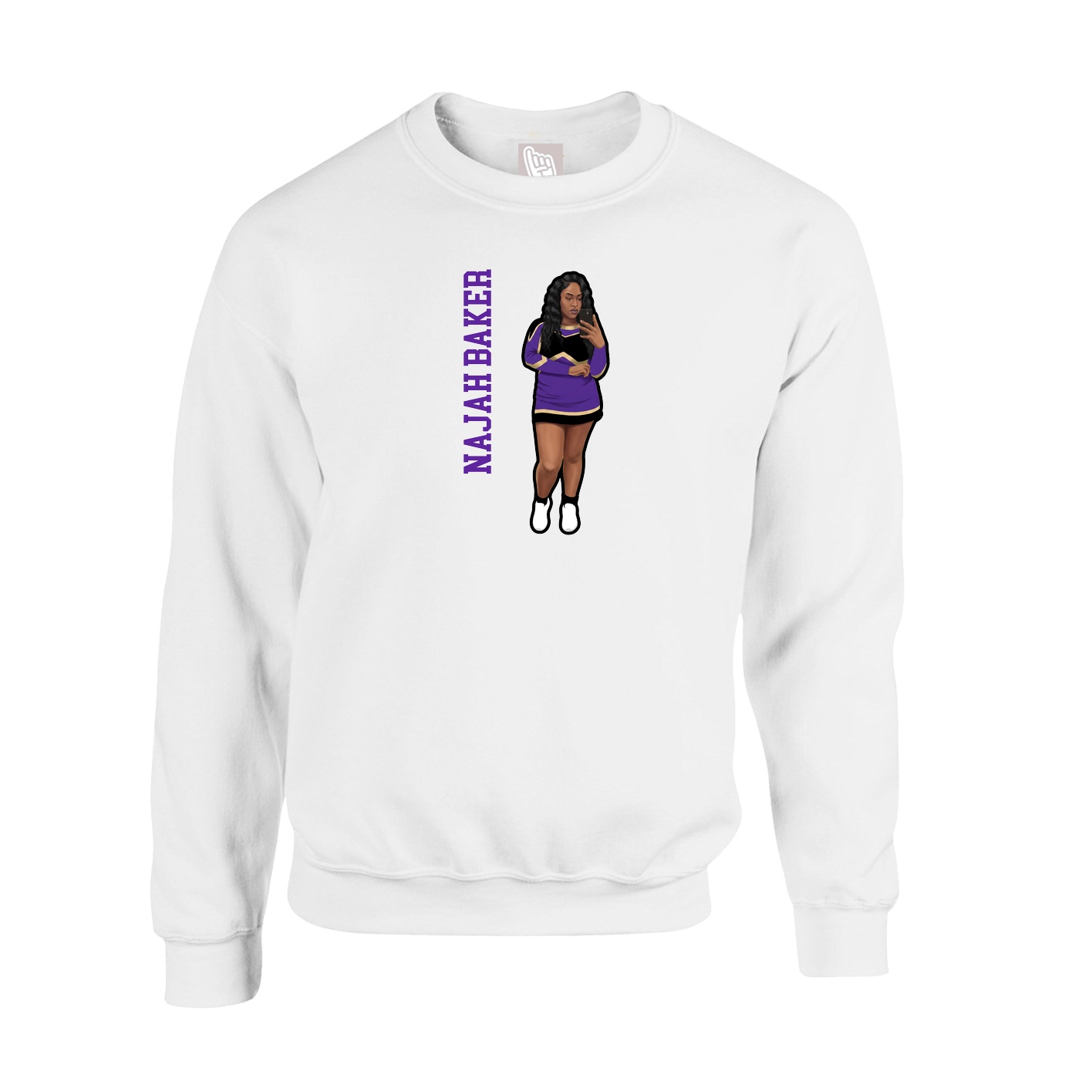Fleece Crew — Name Vertical in White