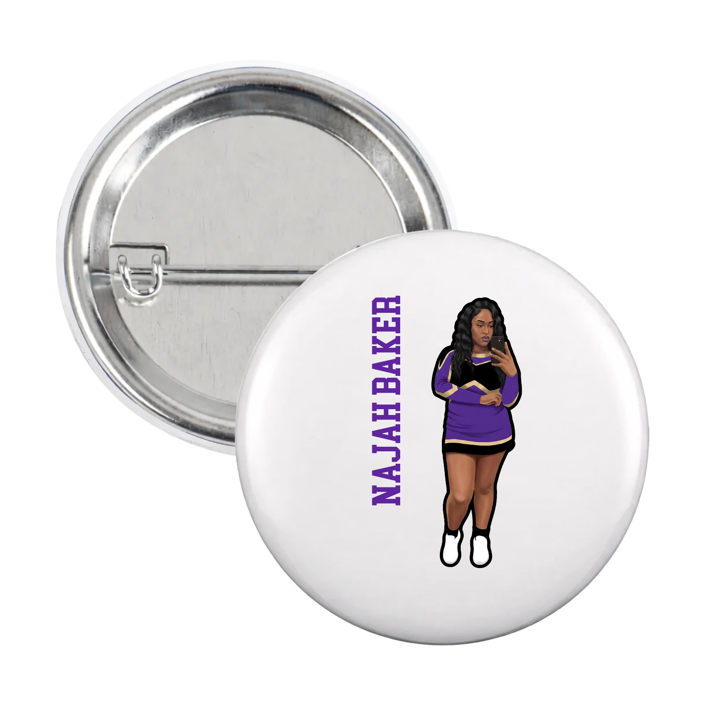 Game Day Button — Name Vertical in White
