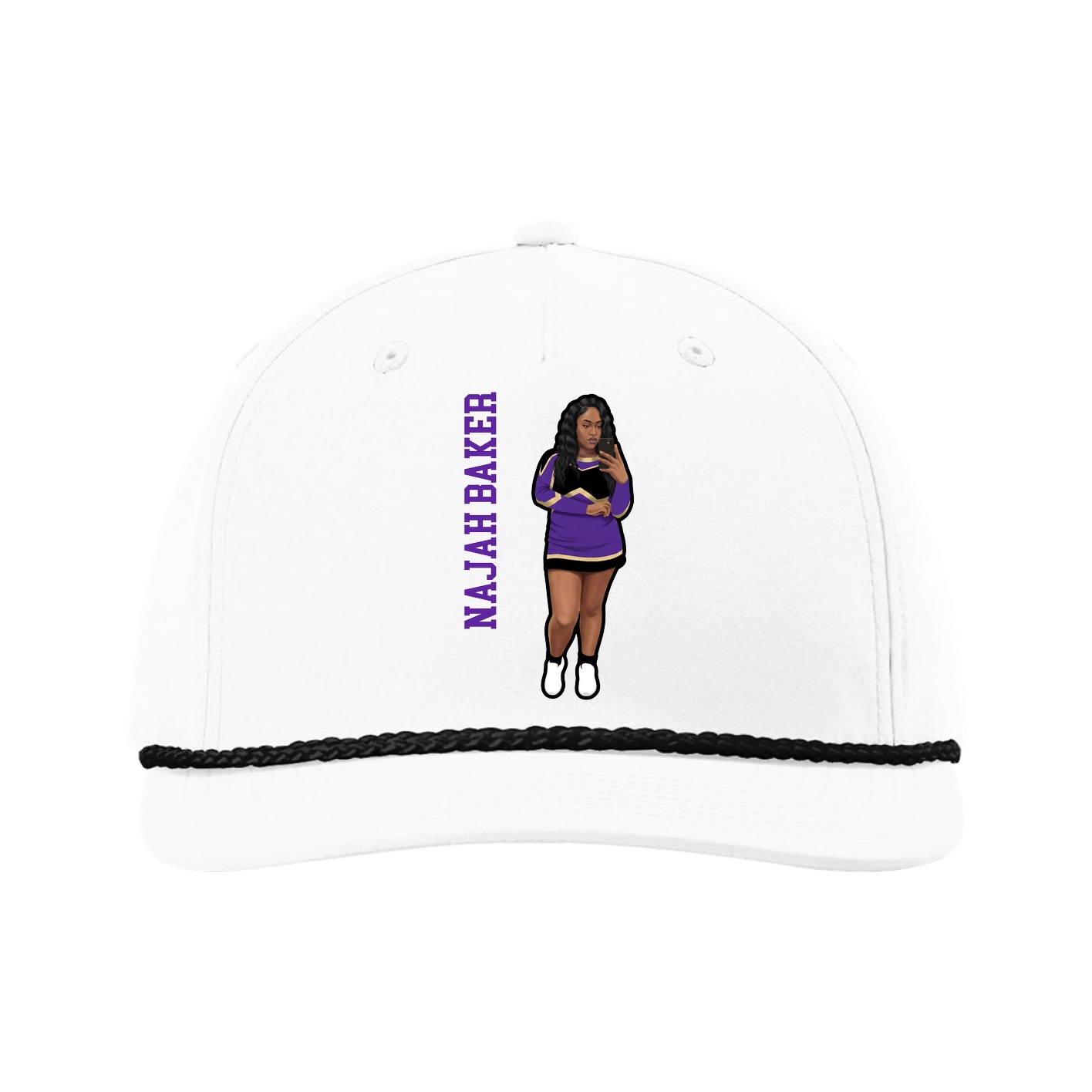 Five-Panel Classic Rope Cap — Name Vertical in White