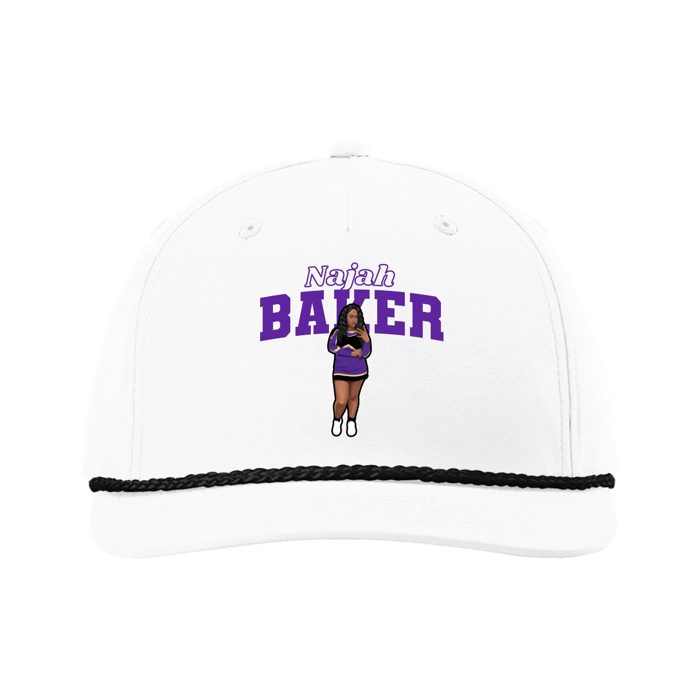 Five-Panel Classic Rope Cap — Name Arch in White