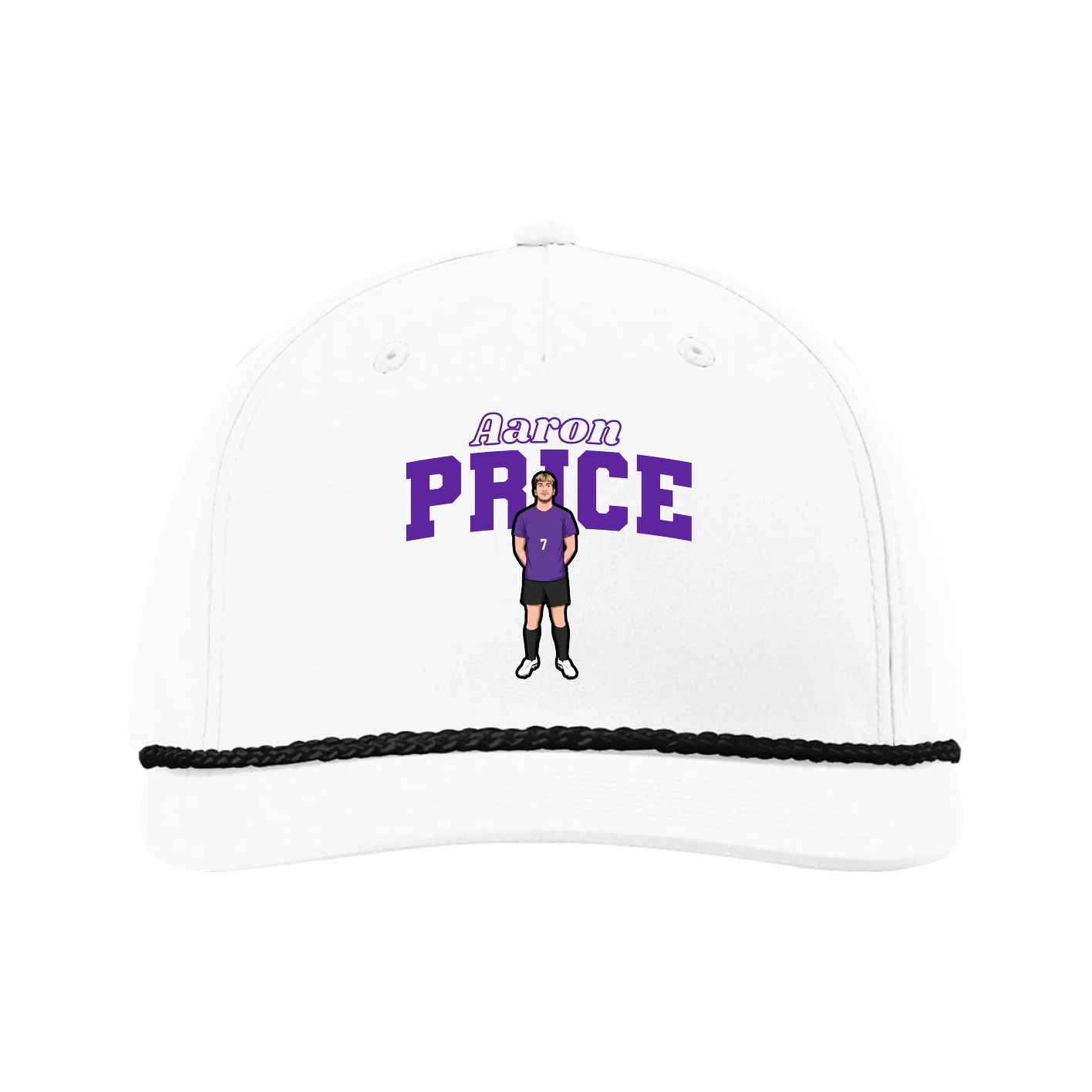 Five-Panel Classic Rope Cap — Name Arch in White