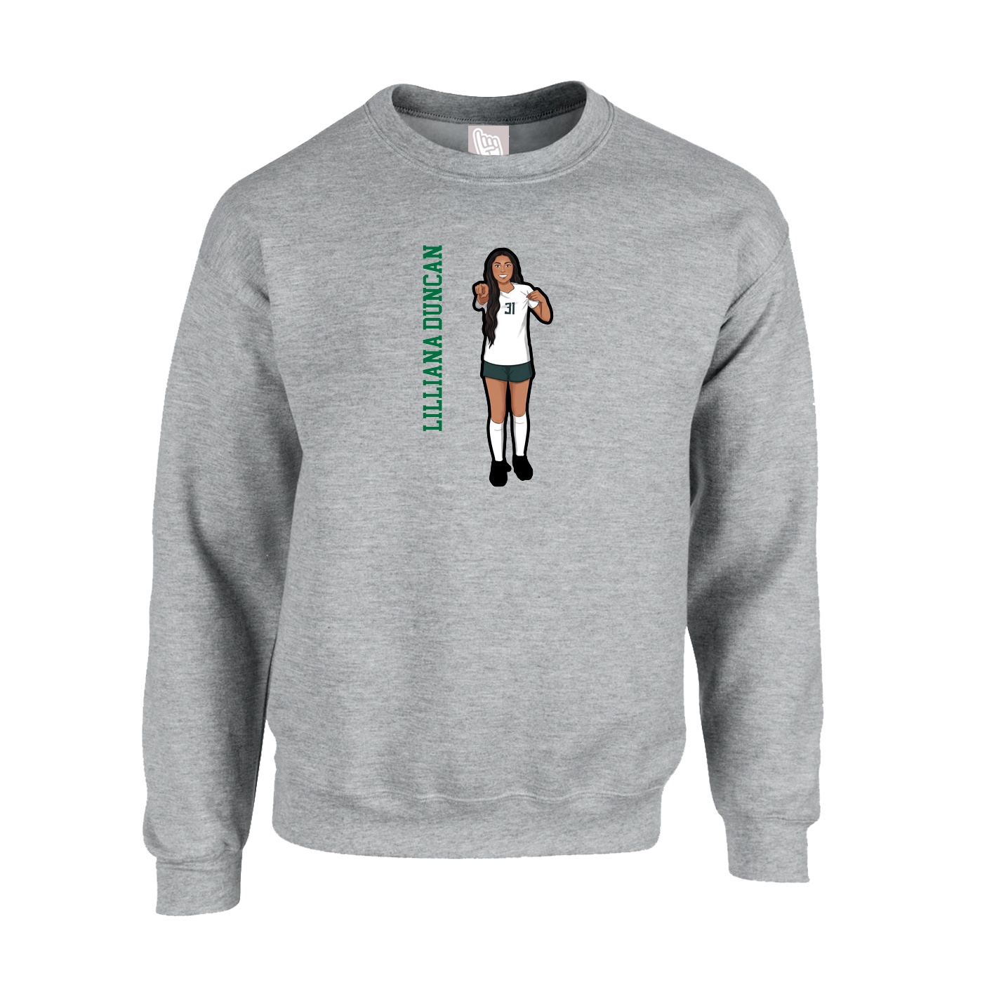 Fleece Crew — Name Vertical in Grey