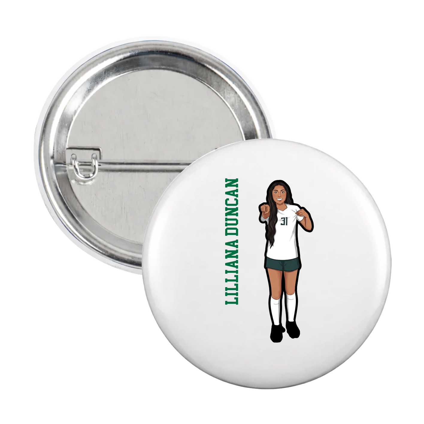 Game Day Button — Name Vertical in White