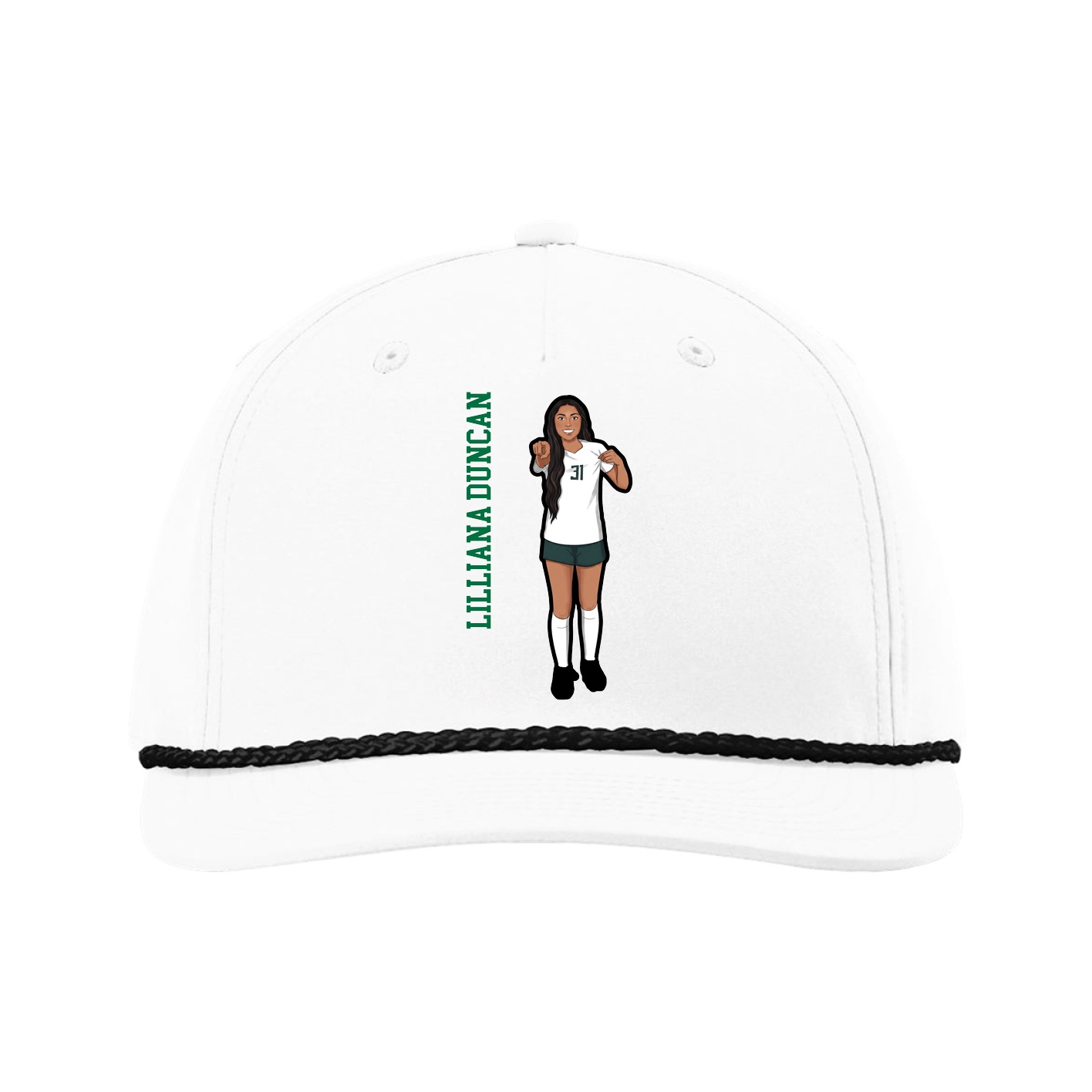 Five-Panel Classic Rope Cap — Name Vertical in White