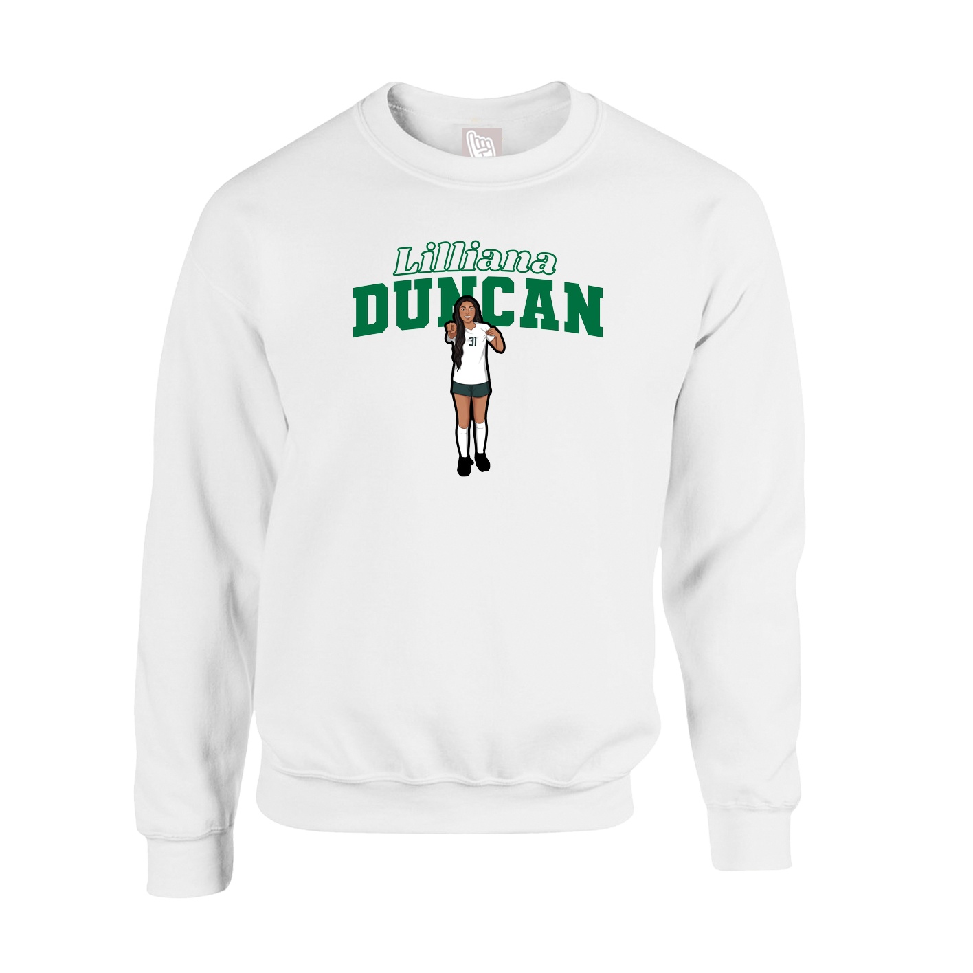Fleece Crew — Name Arch in White