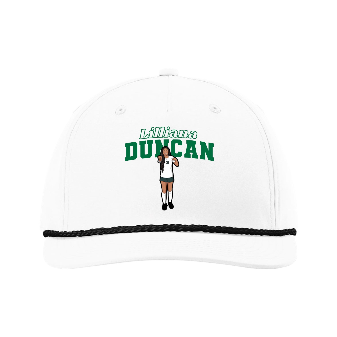 Five-Panel Classic Rope Cap — Name Arch in White