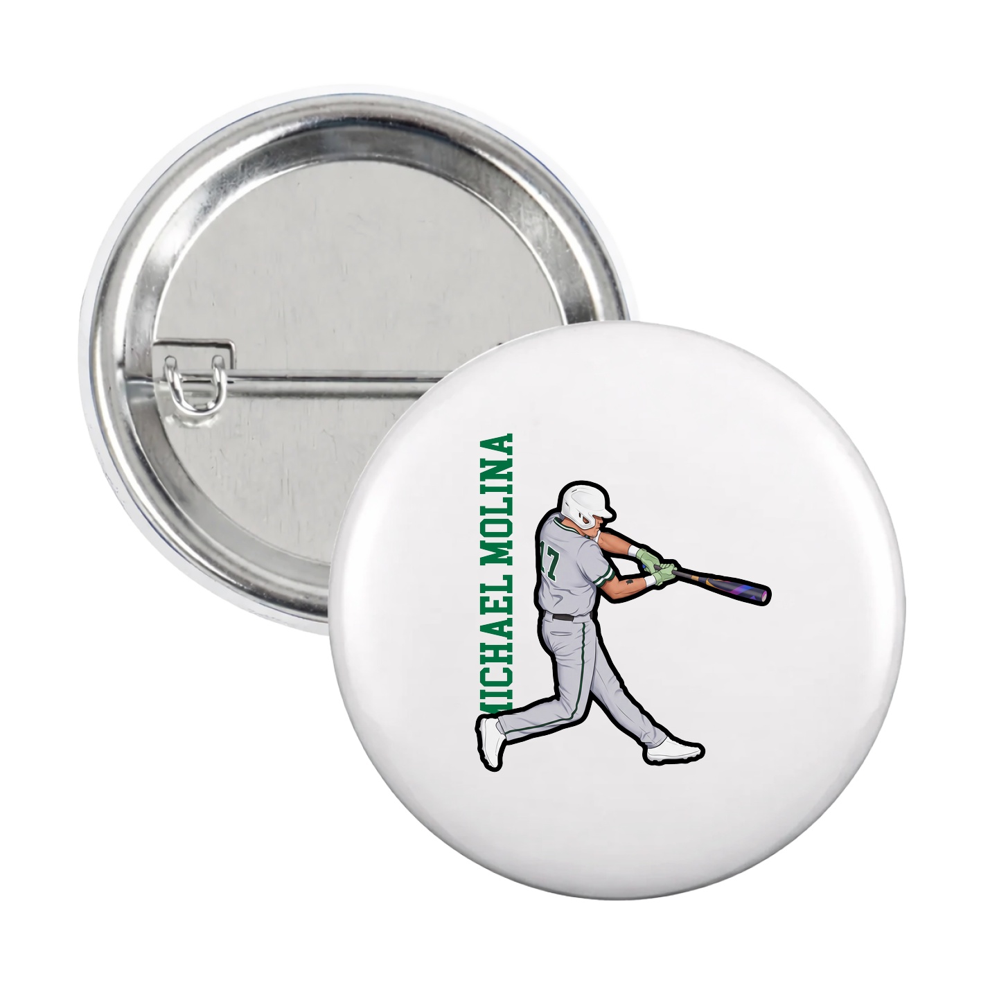 Game Day Button — Name Vertical in White