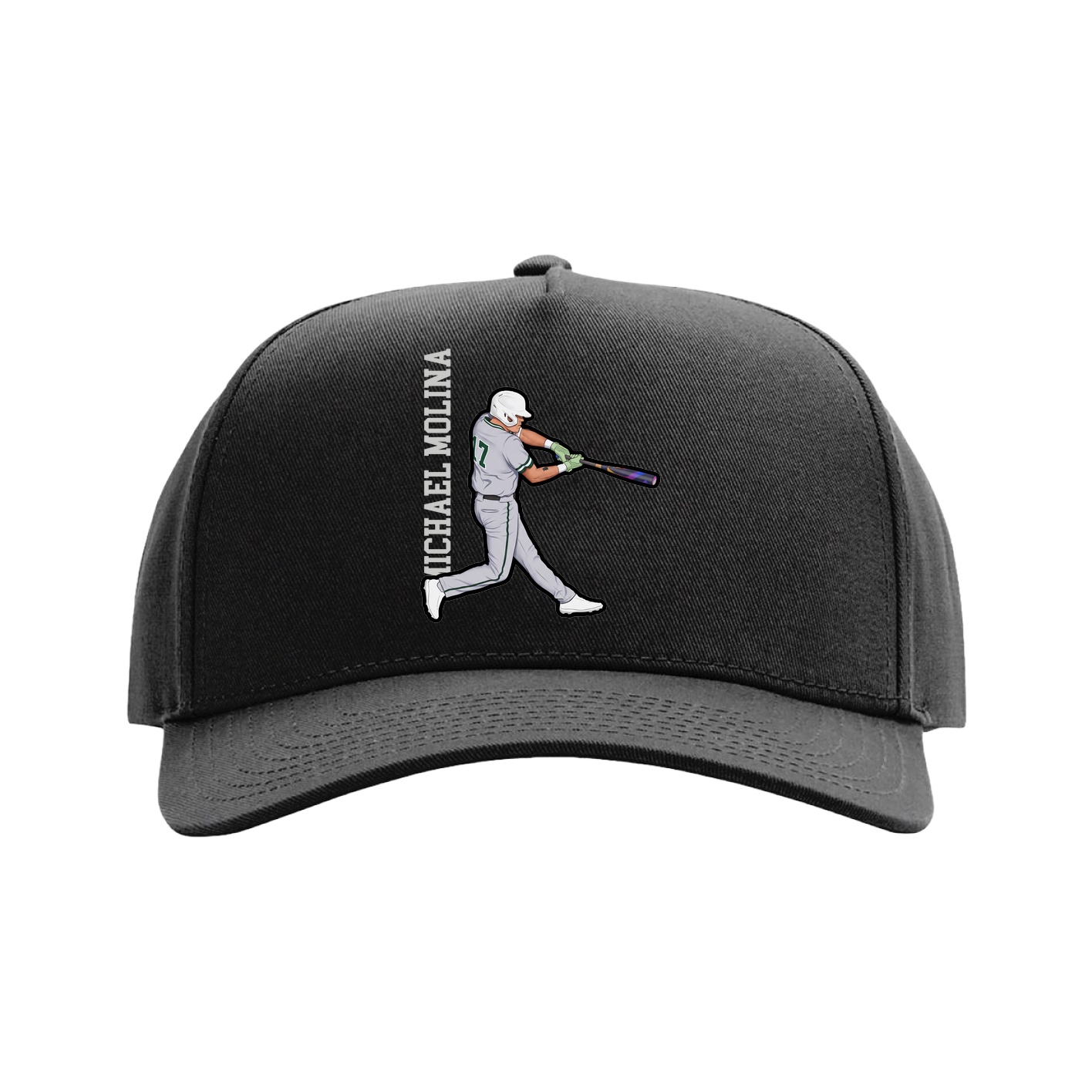 Full Fabric Five-Panel Champ Cap — Name Vertical in Black