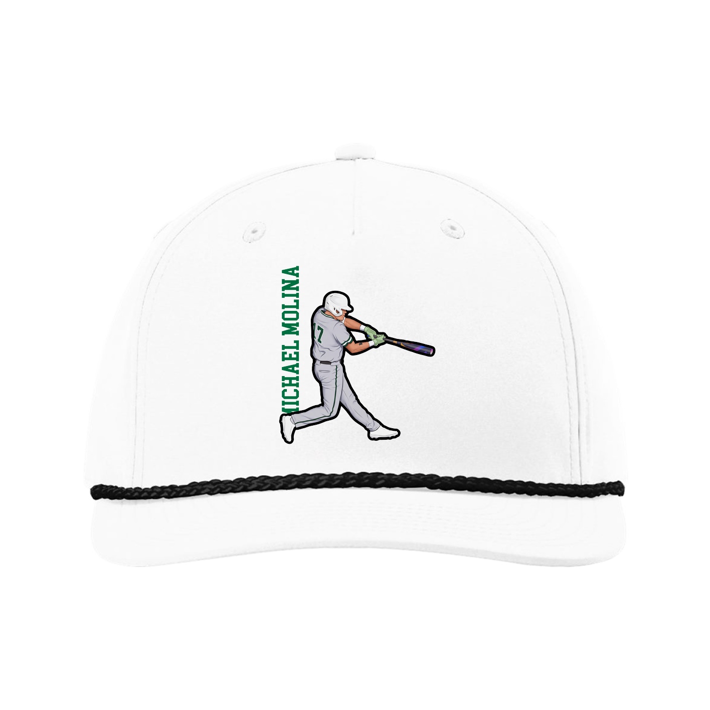 Five-Panel Classic Rope Cap — Name Vertical in White