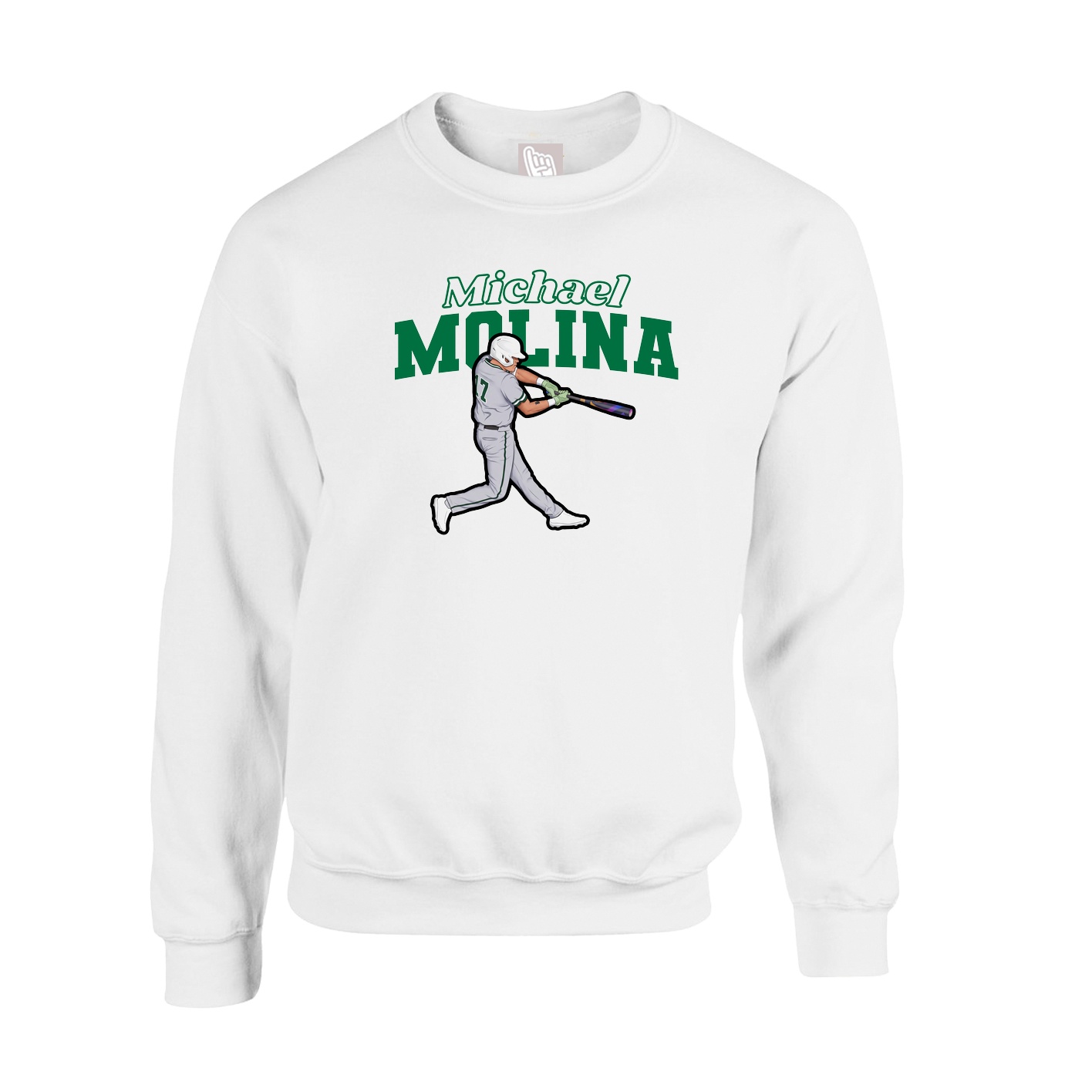 Fleece Crew — Name Arch in White