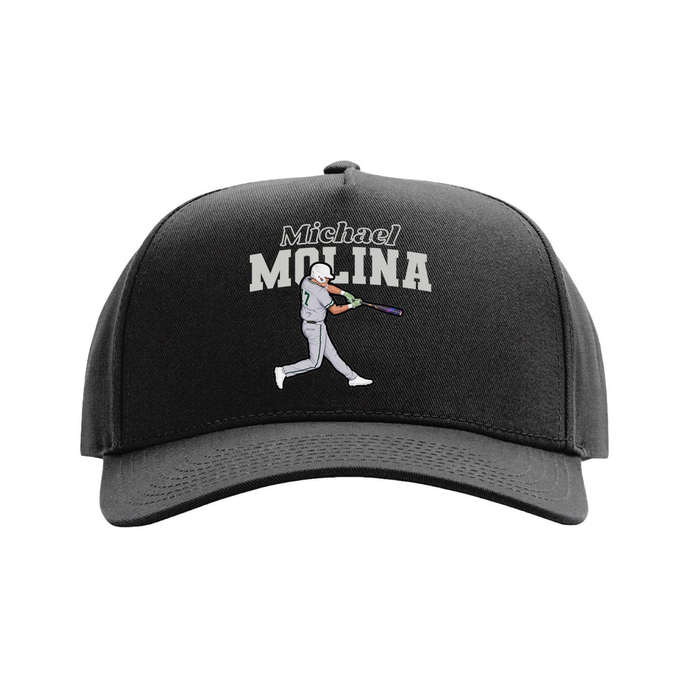 Full Fabric Five-Panel Champ Cap — Name Arch in Black