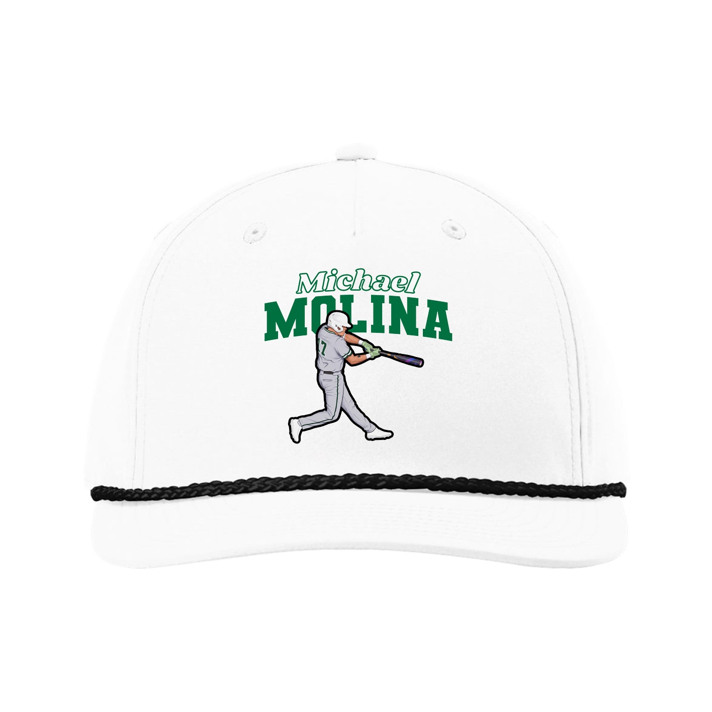 Five-Panel Classic Rope Cap — Name Arch in White