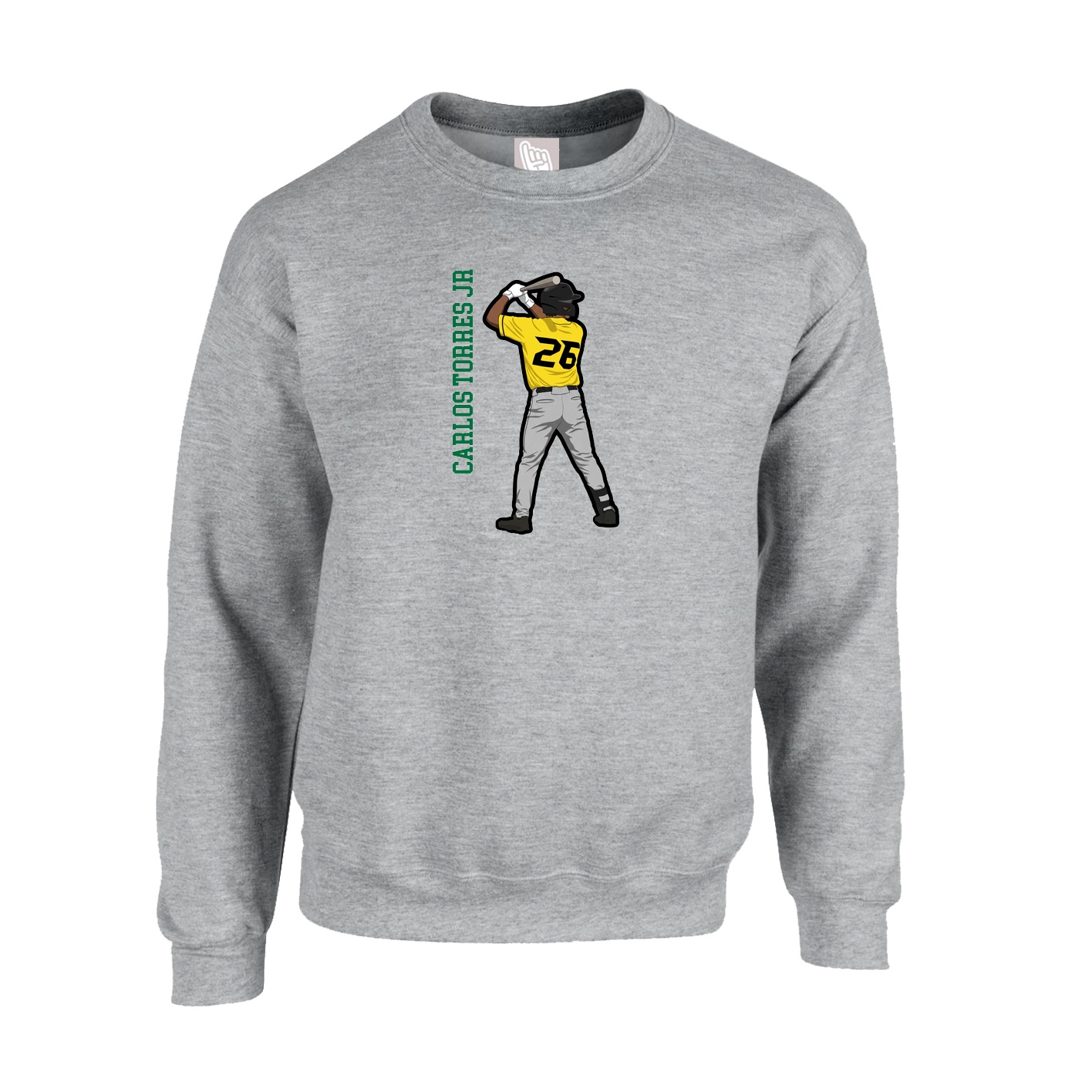 Fleece Crew — Name Vertical in Grey