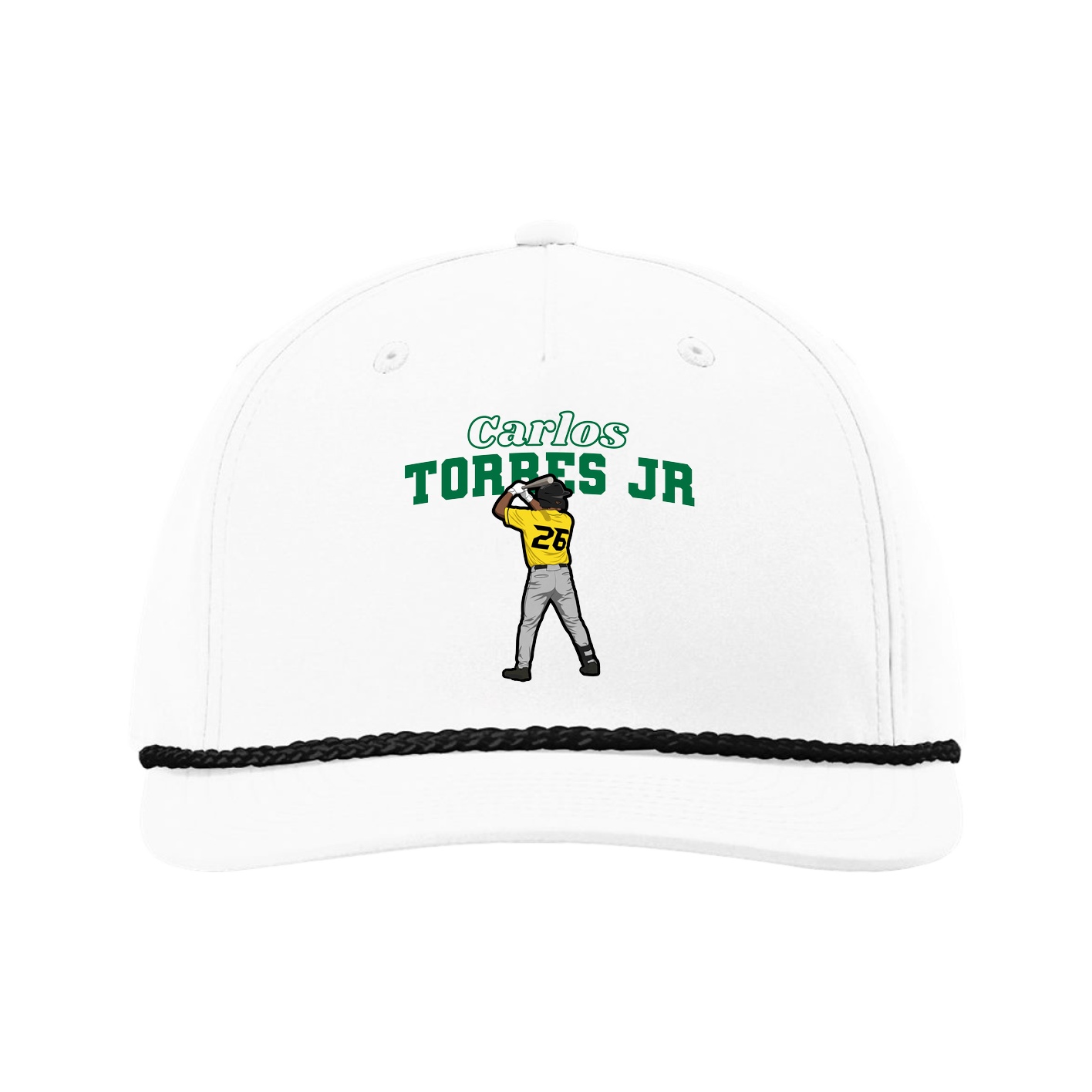 Five-Panel Classic Rope Cap — Name Arch in White