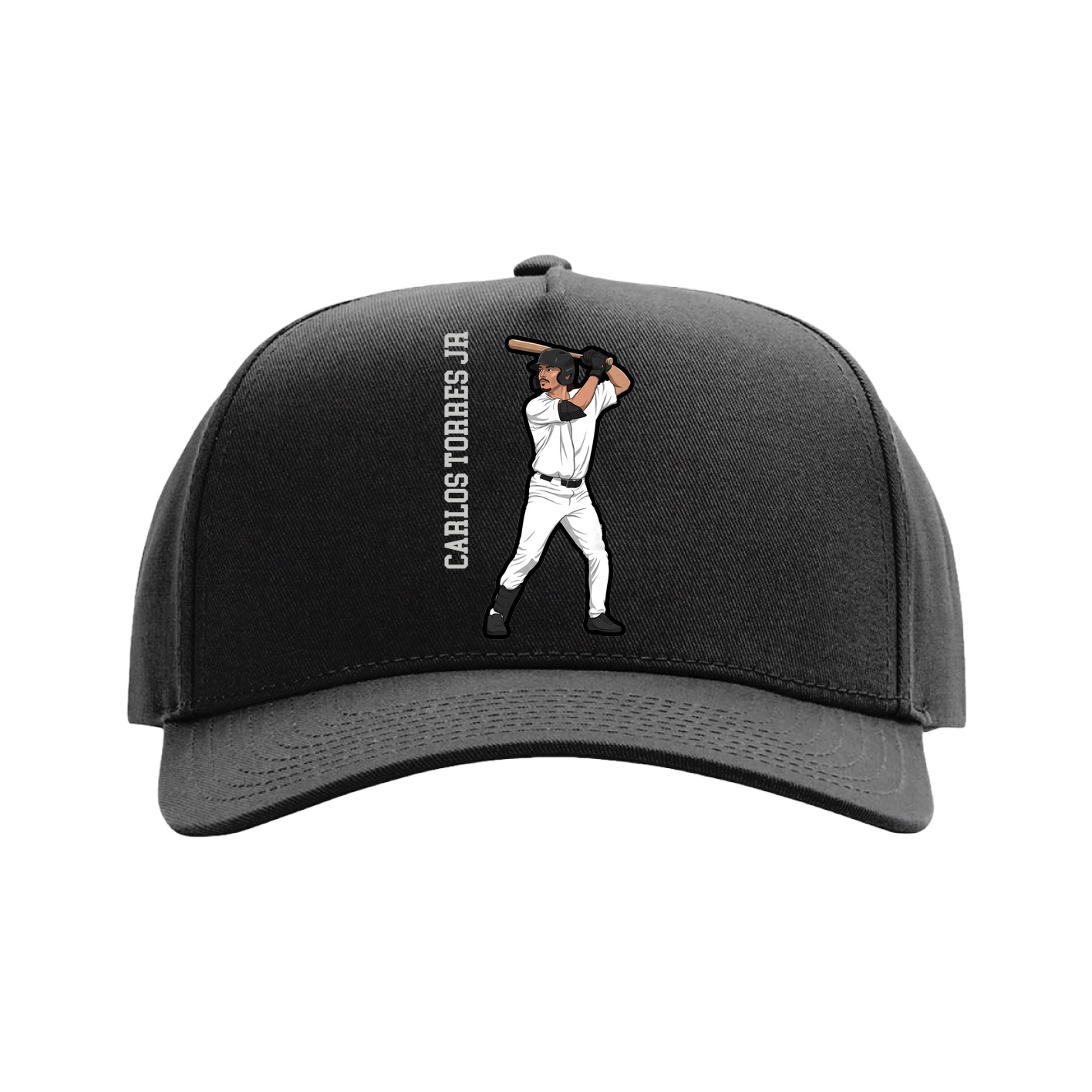 Full Fabric Five-Panel Champ Cap — Name Vertical in Black