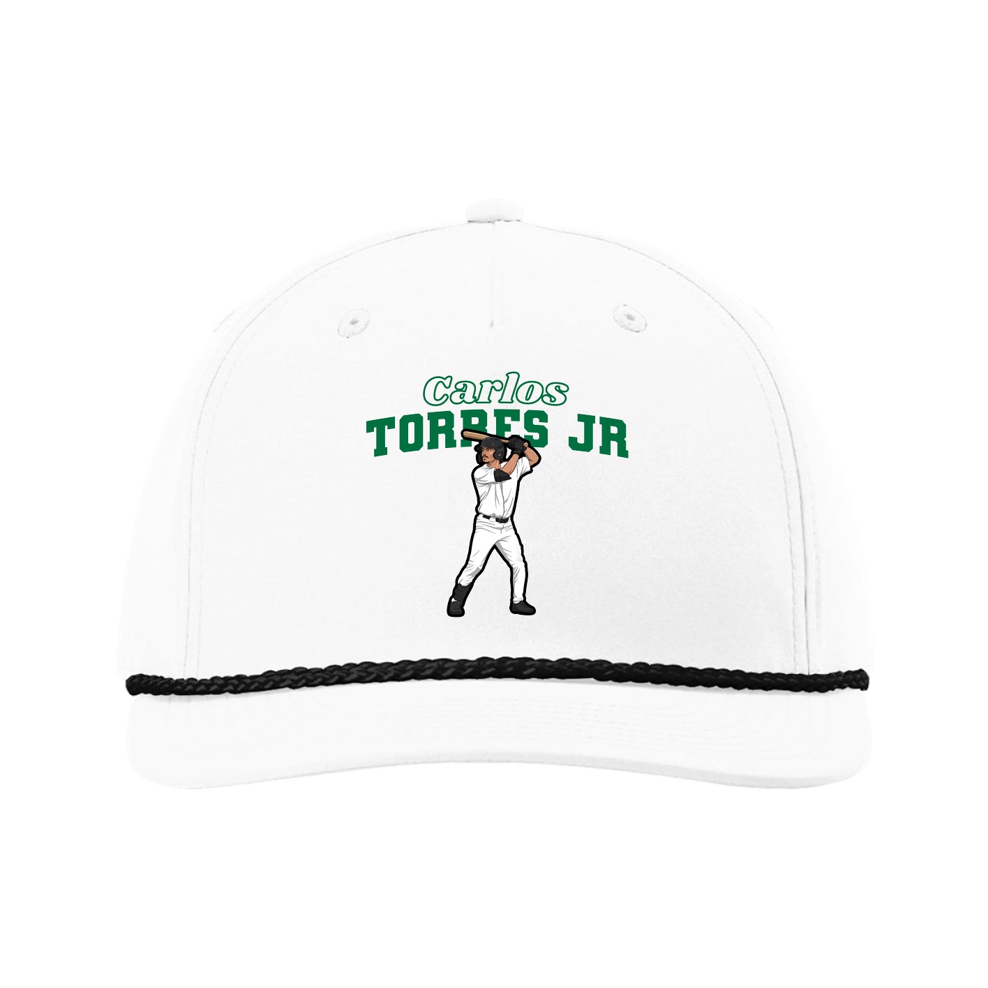 Five-Panel Classic Rope Cap — Name Arch in White