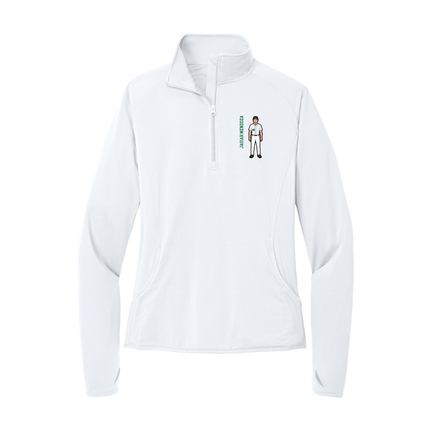 Women's Q-Zip Pullover — Name Vertical in White