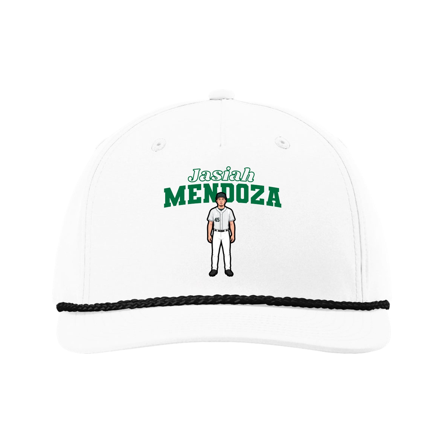 Five-Panel Classic Rope Cap — Name Arch in White