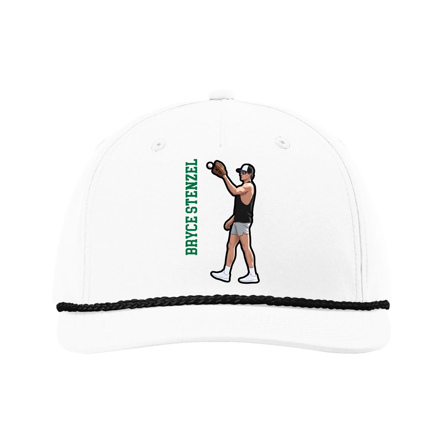 Five-Panel Classic Rope Cap — Name Vertical in White