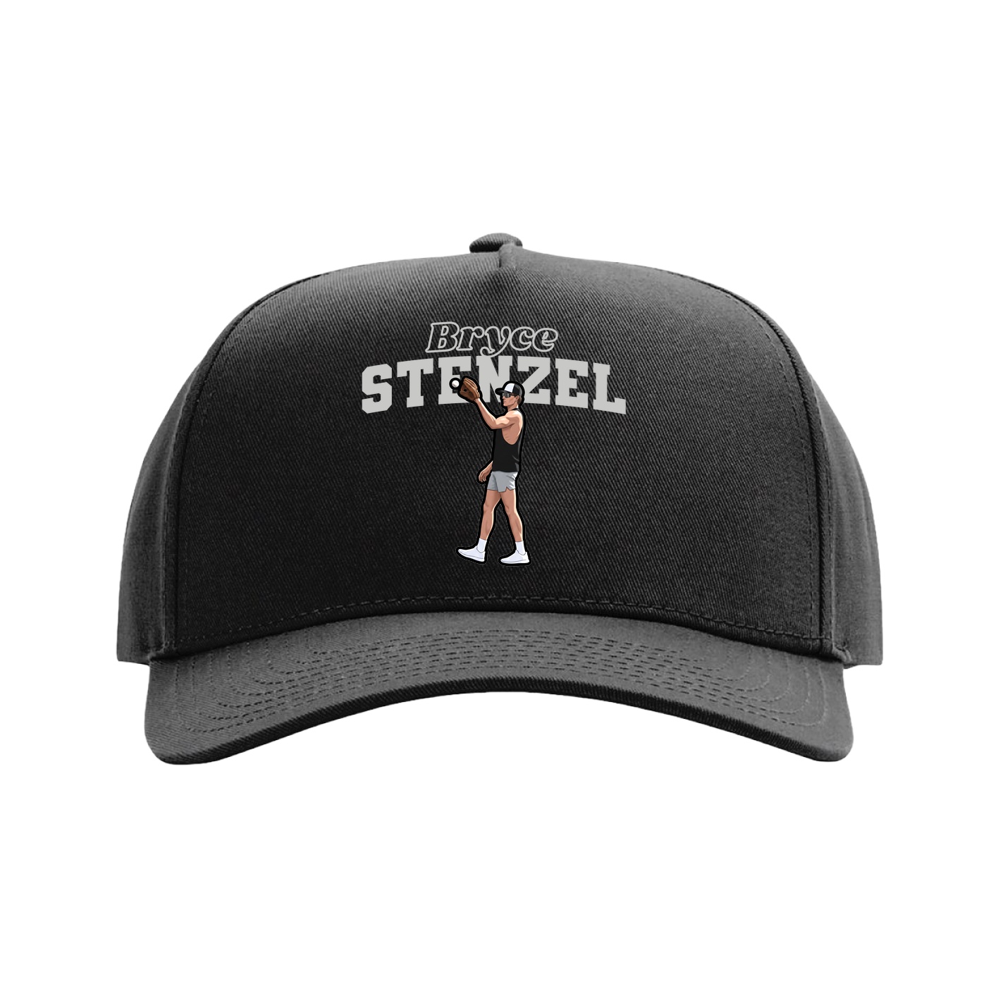 Full Fabric Five-Panel Champ Cap — Name Arch in Black