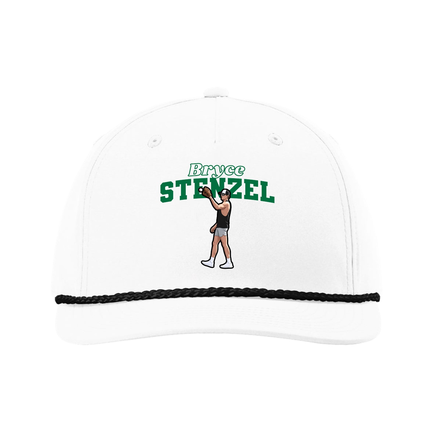 Five-Panel Classic Rope Cap — Name Arch in White