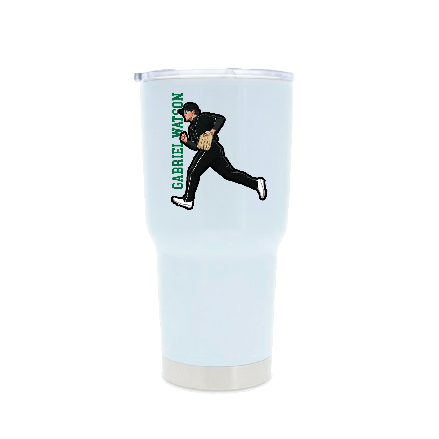 30oz Stainless Steel Tumbler — Name Vertical in White
