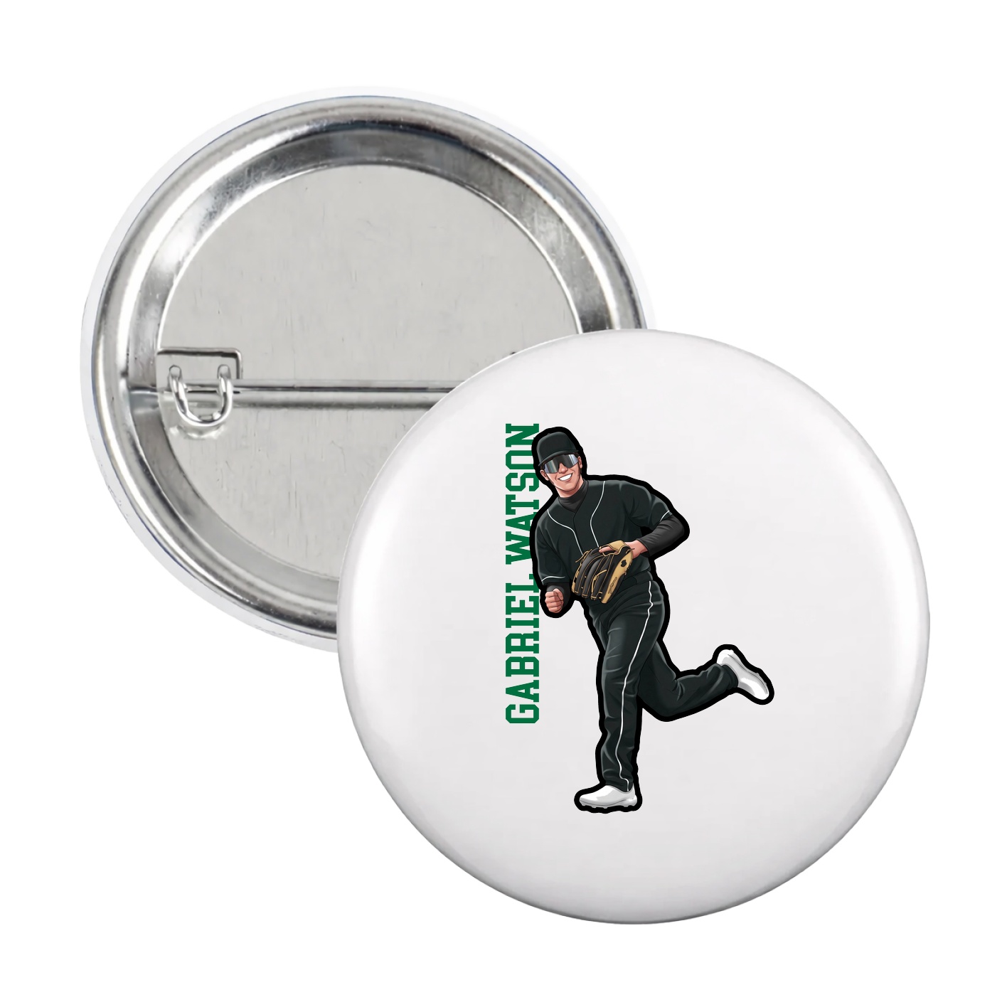 Game Day Button — Name Vertical in White