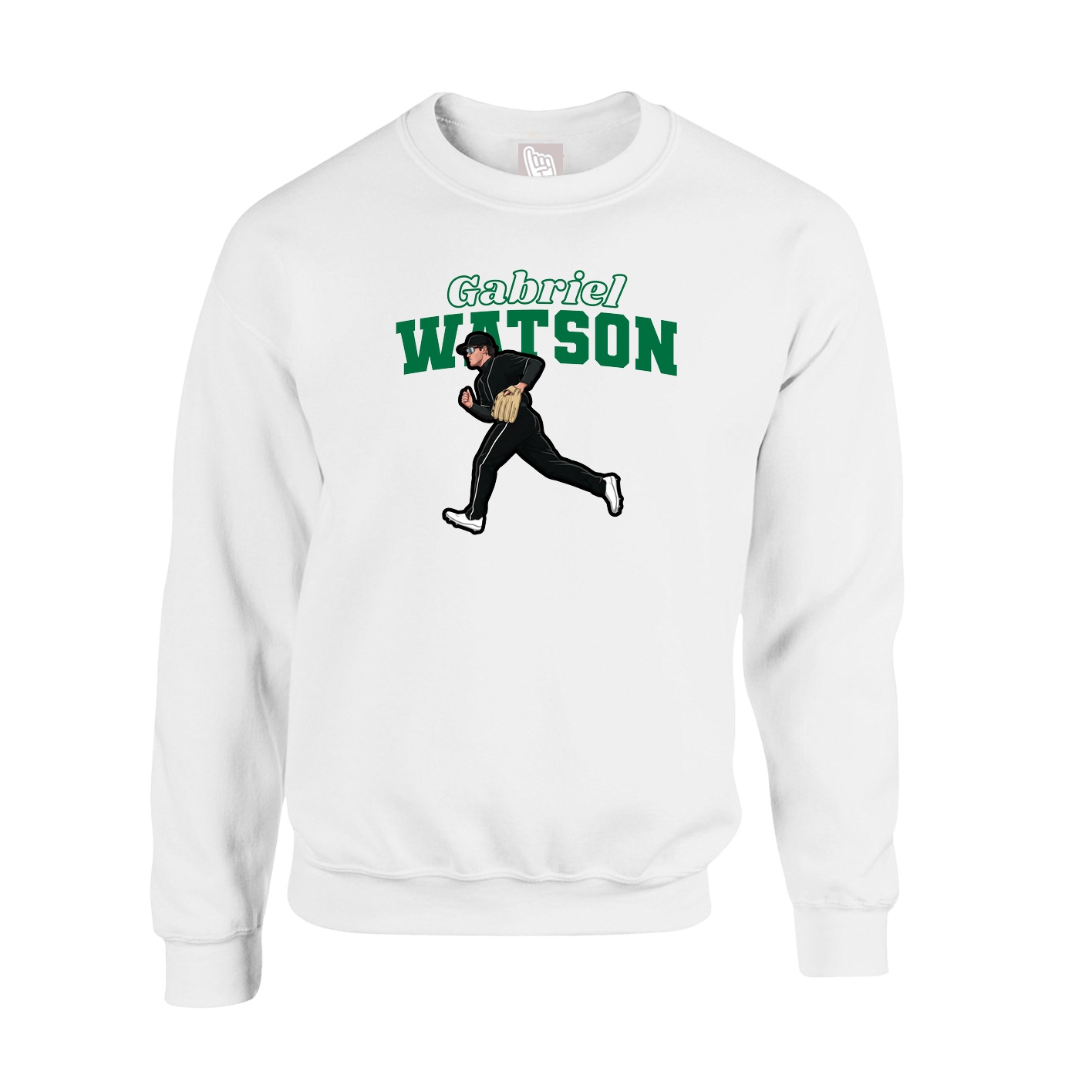 Fleece Crew — Name Arch in White
