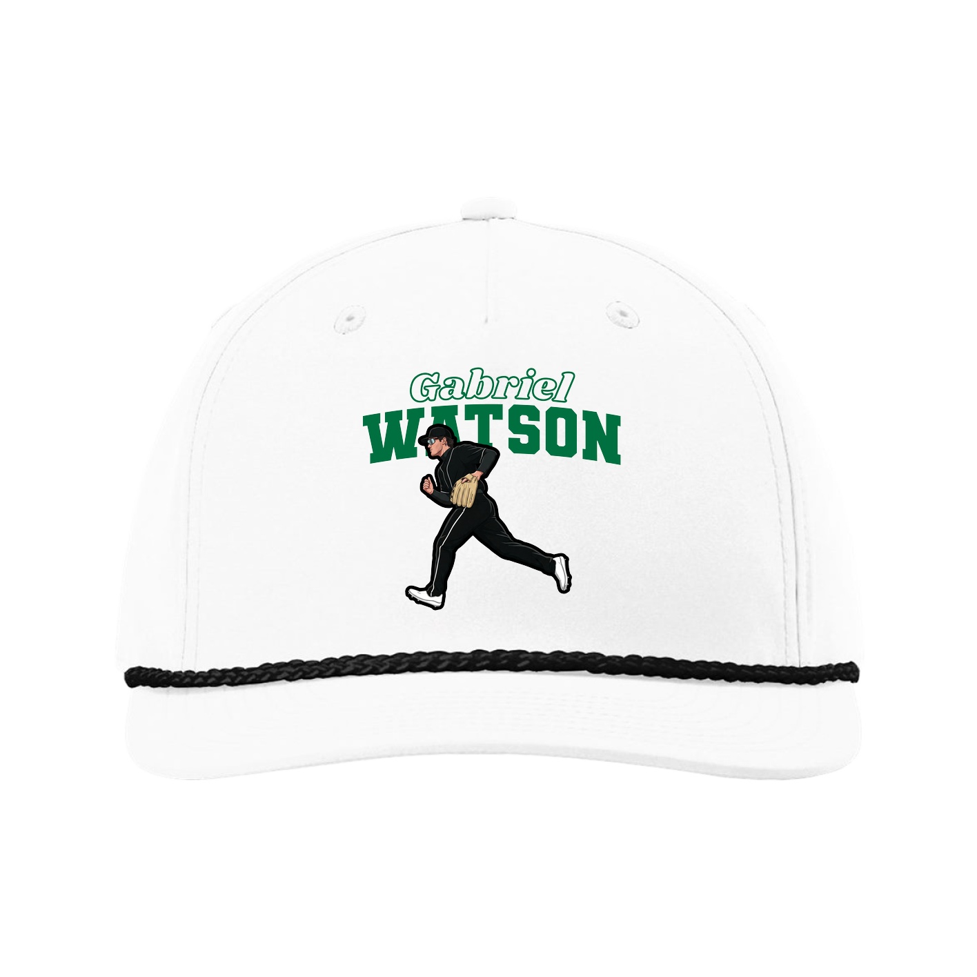 Five-Panel Classic Rope Cap — Name Arch in White