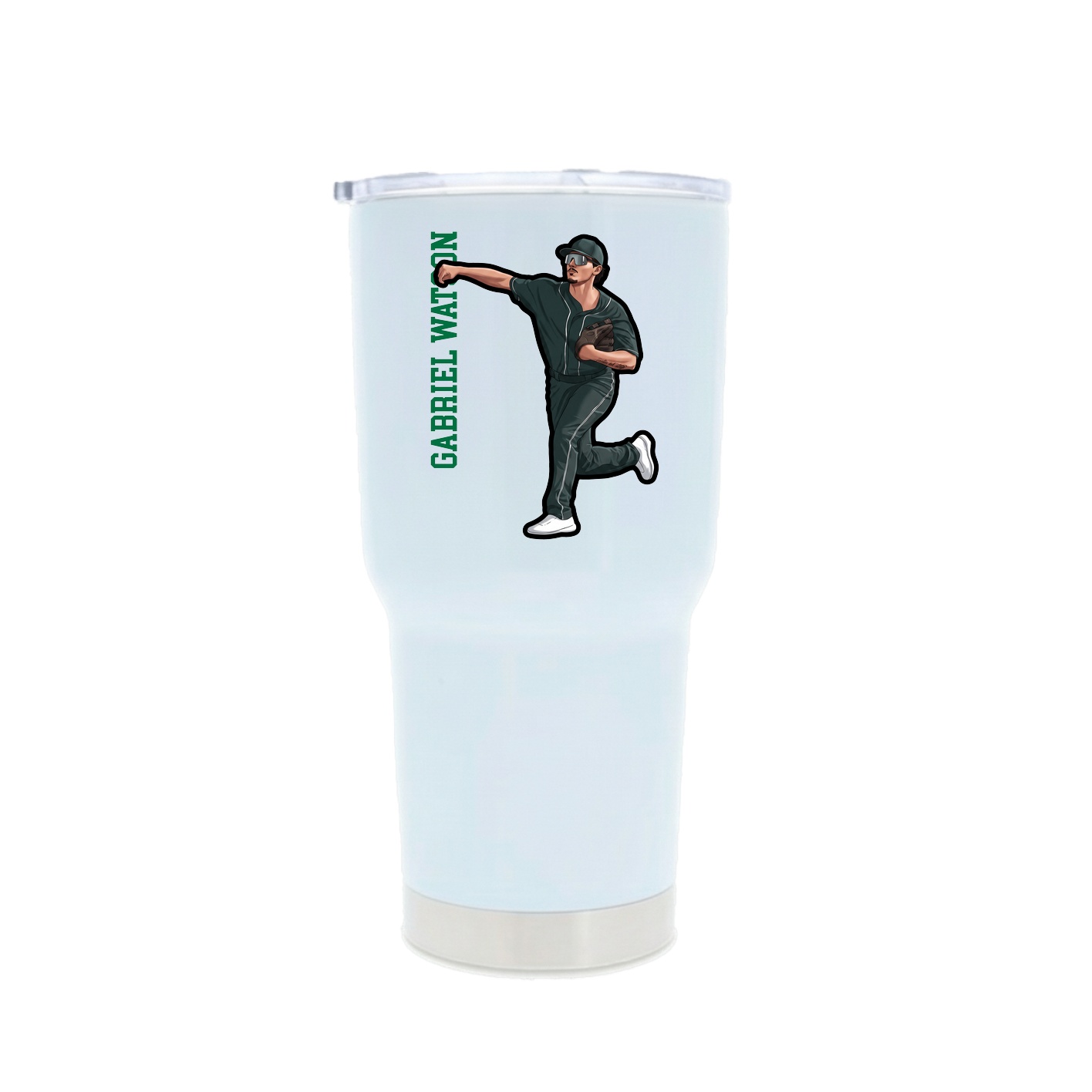 30oz Stainless Steel Tumbler — Name Vertical in White
