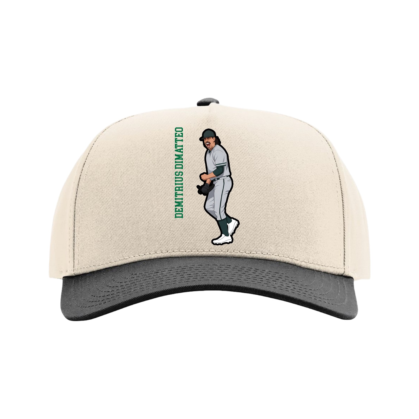 Full Fabric Five-Panel Champ Cap — Name Vertical in Cream/Black