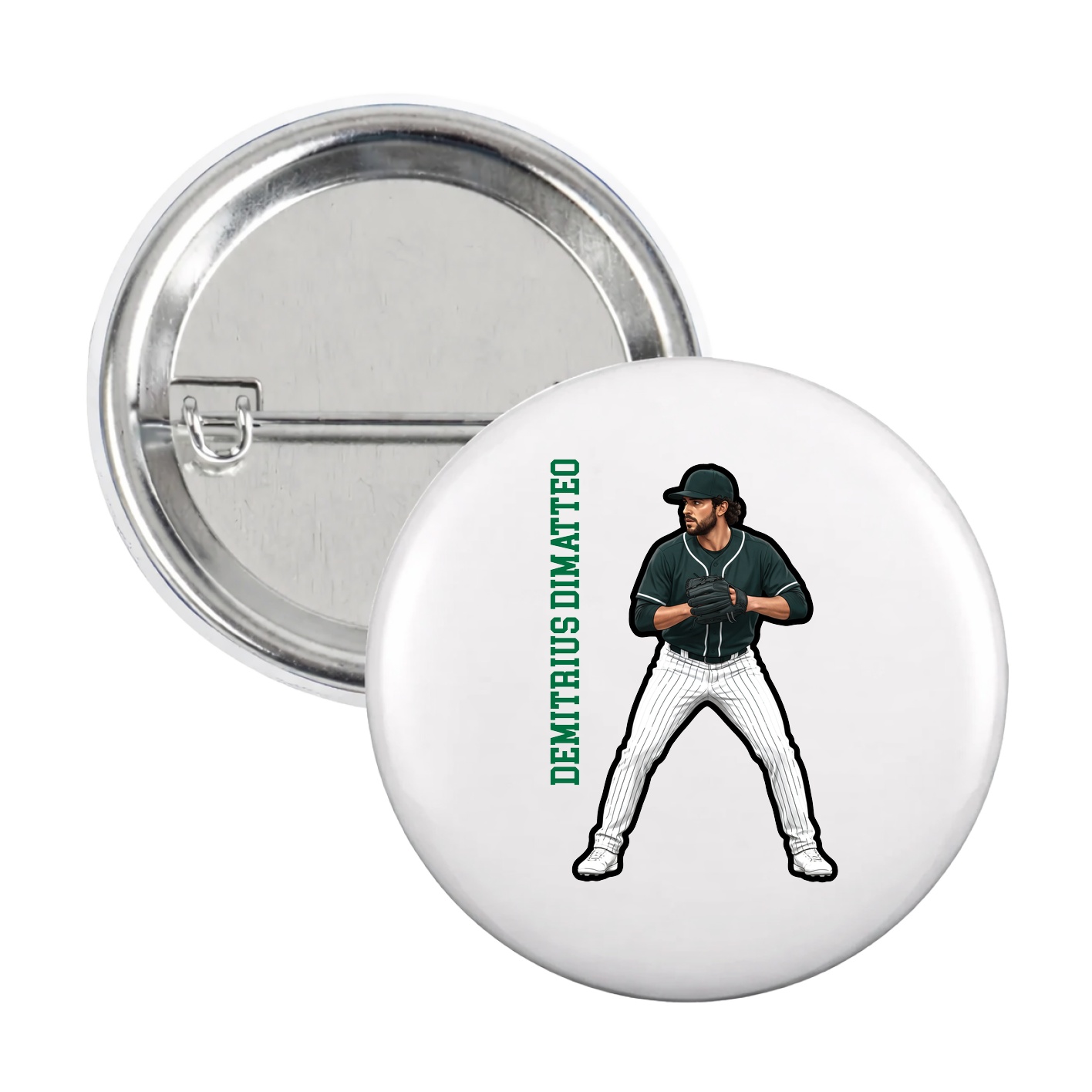 Game Day Button — Name Vertical in White