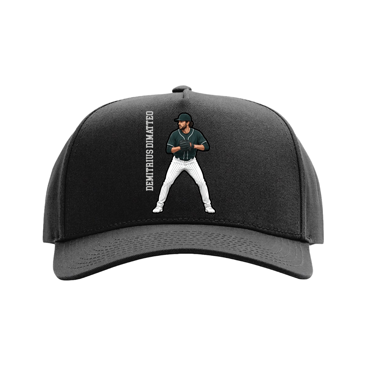 Full Fabric Five-Panel Champ Cap — Name Vertical in Black