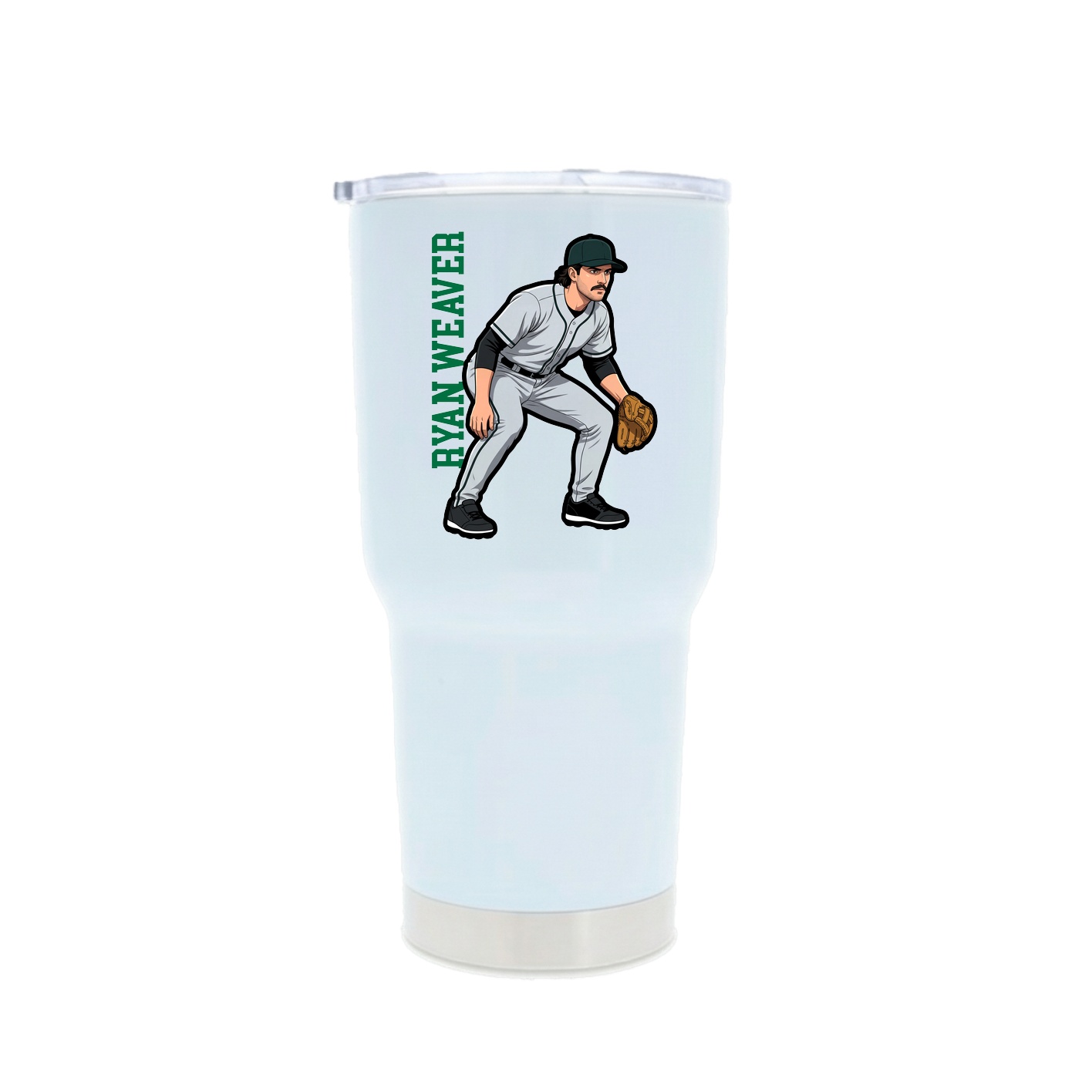 30oz Stainless Steel Tumbler — Name Vertical in White