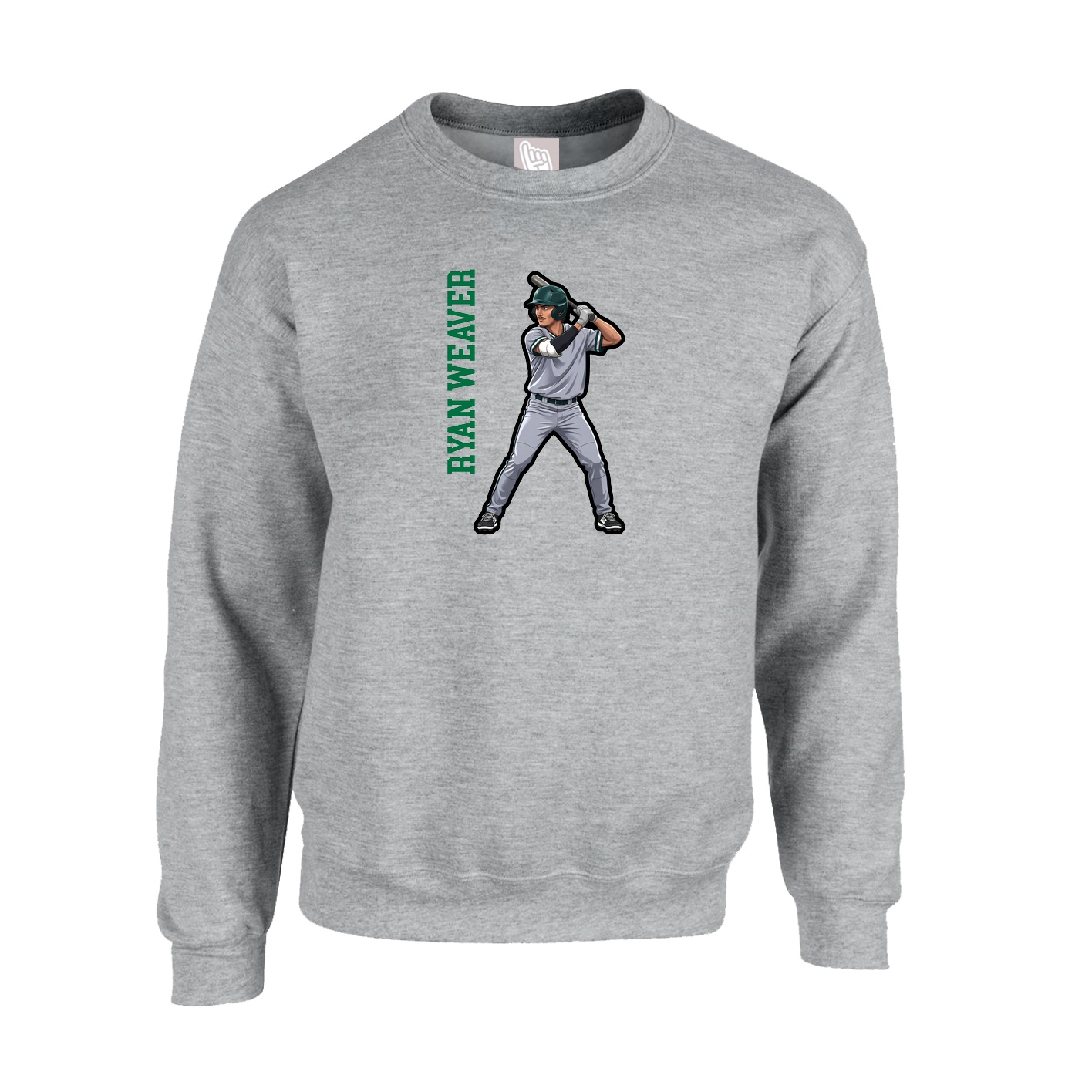 Fleece Crew — Name Vertical in Grey