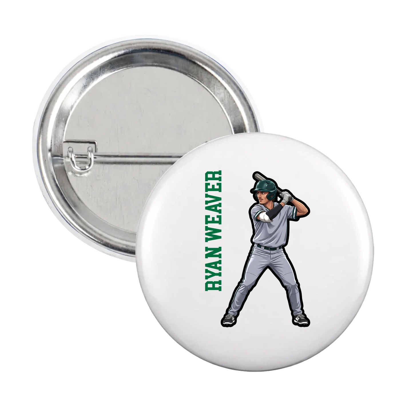 Game Day Button — Name Vertical in White
