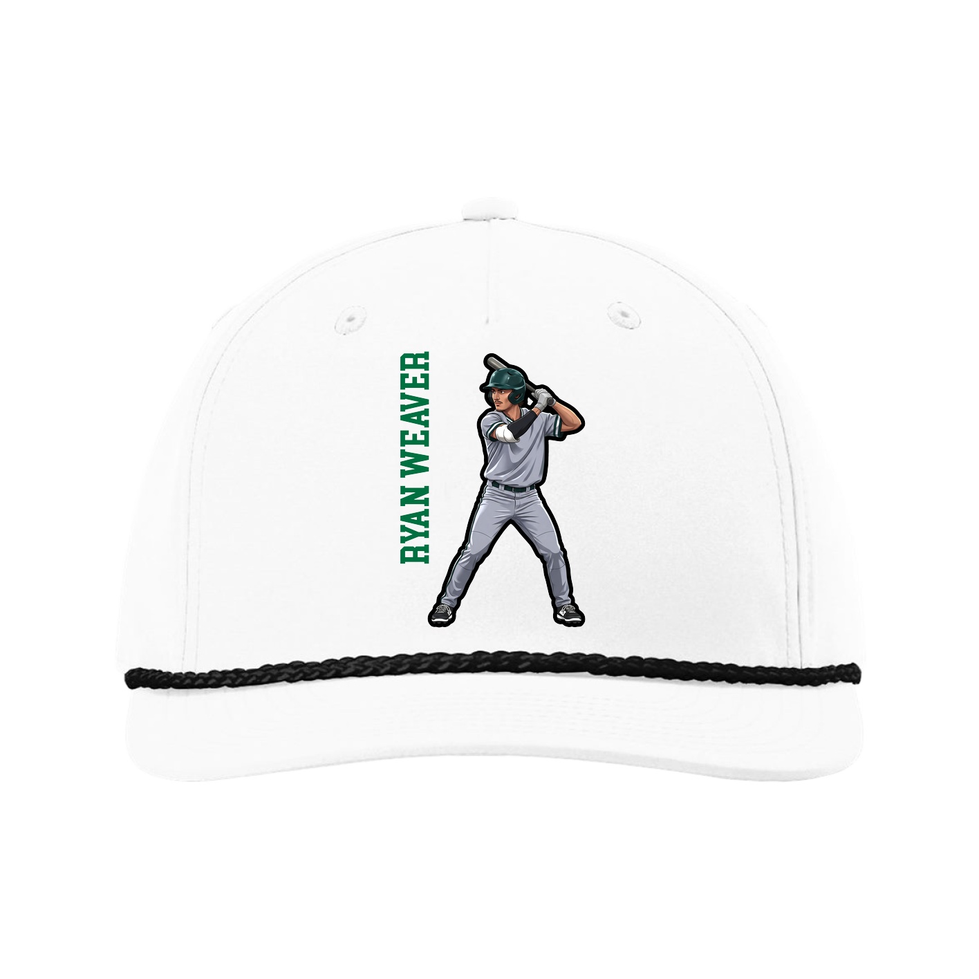 Five-Panel Classic Rope Cap — Name Vertical in White