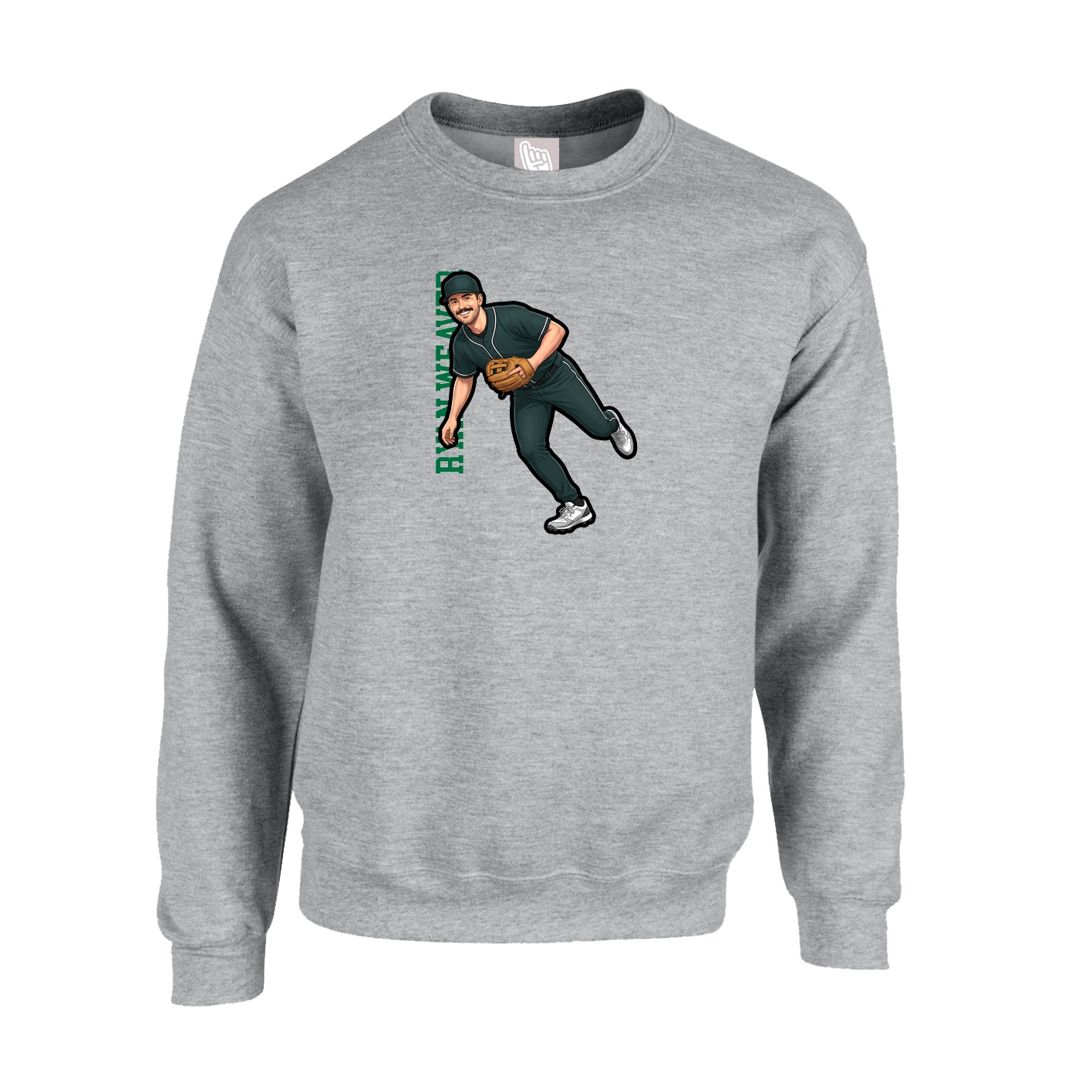 Fleece Crew — Name Vertical in Grey