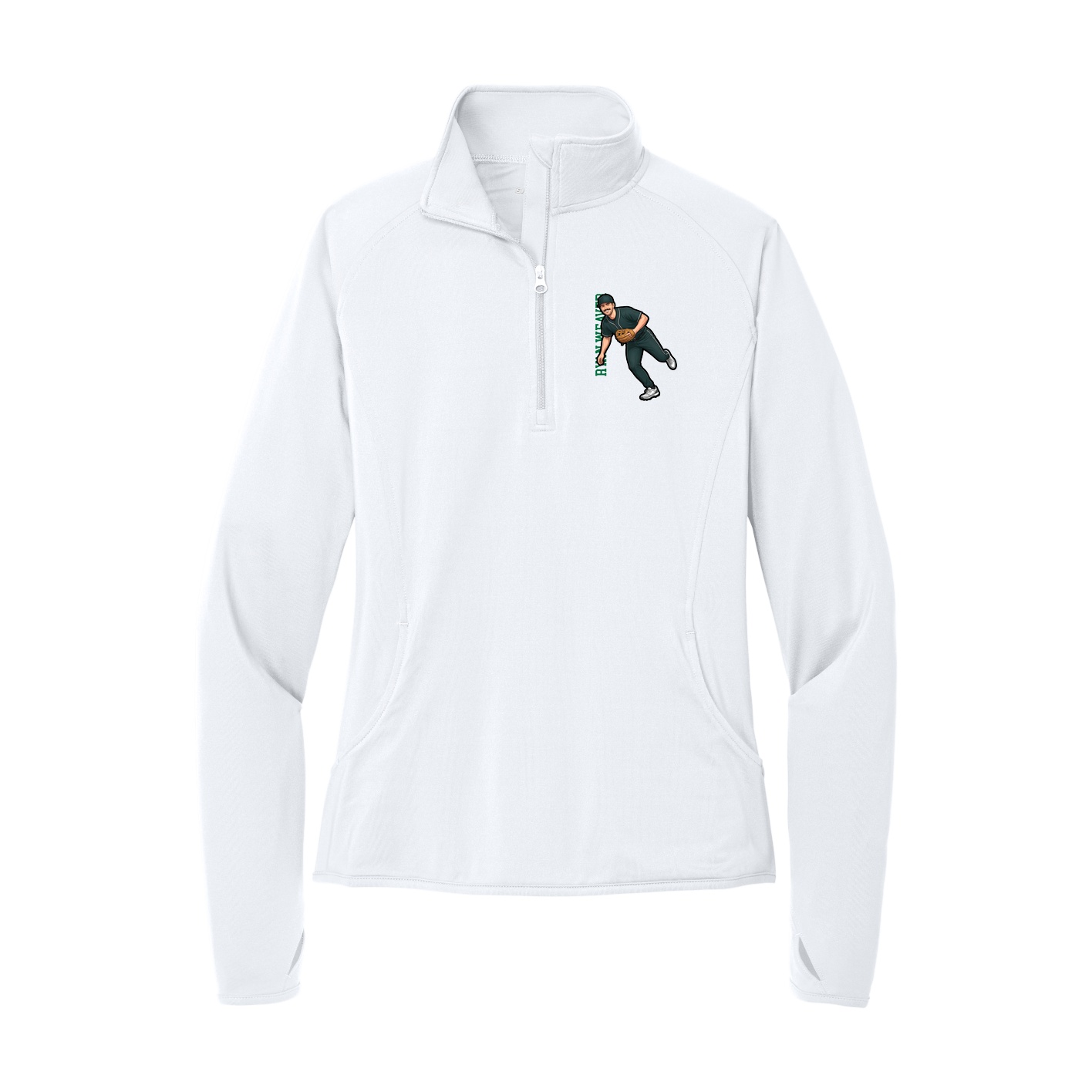 Women's Q-Zip Pullover — Name Vertical in White