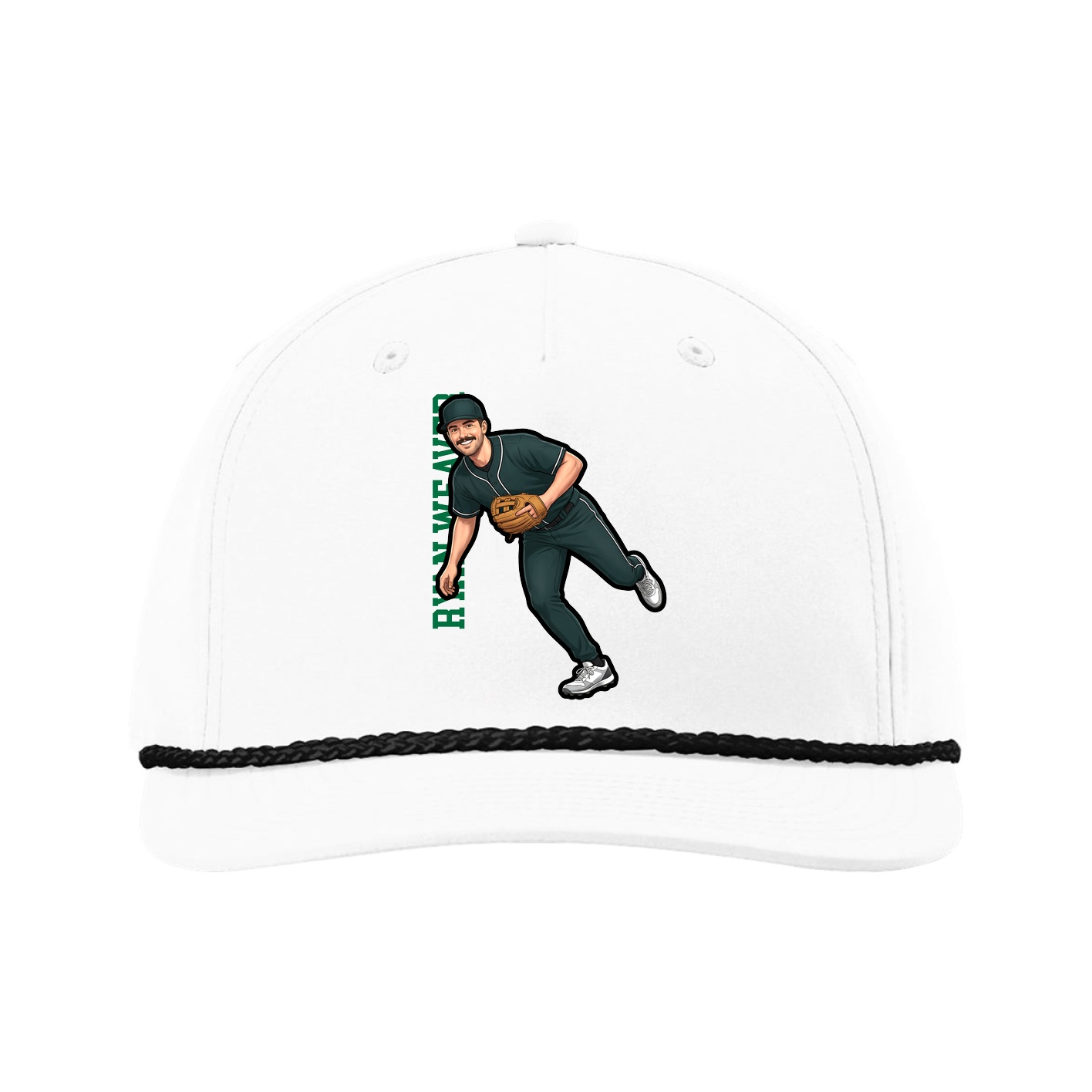 Five-Panel Classic Rope Cap — Name Vertical in White