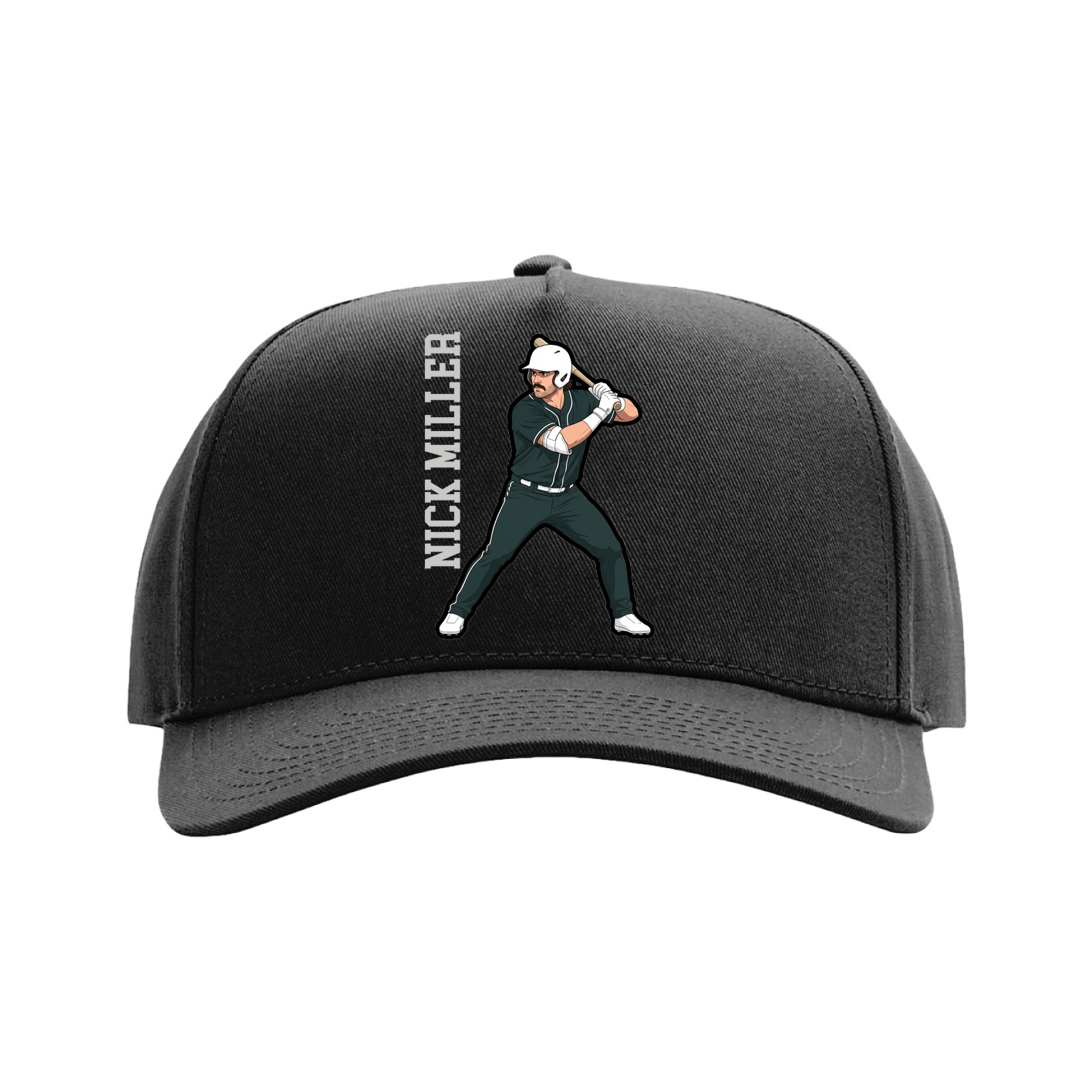 Full Fabric Five-Panel Champ Cap — Name Vertical in Black