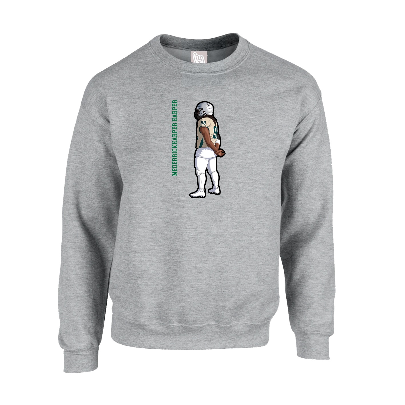 Fleece Crew — Name Vertical in Grey