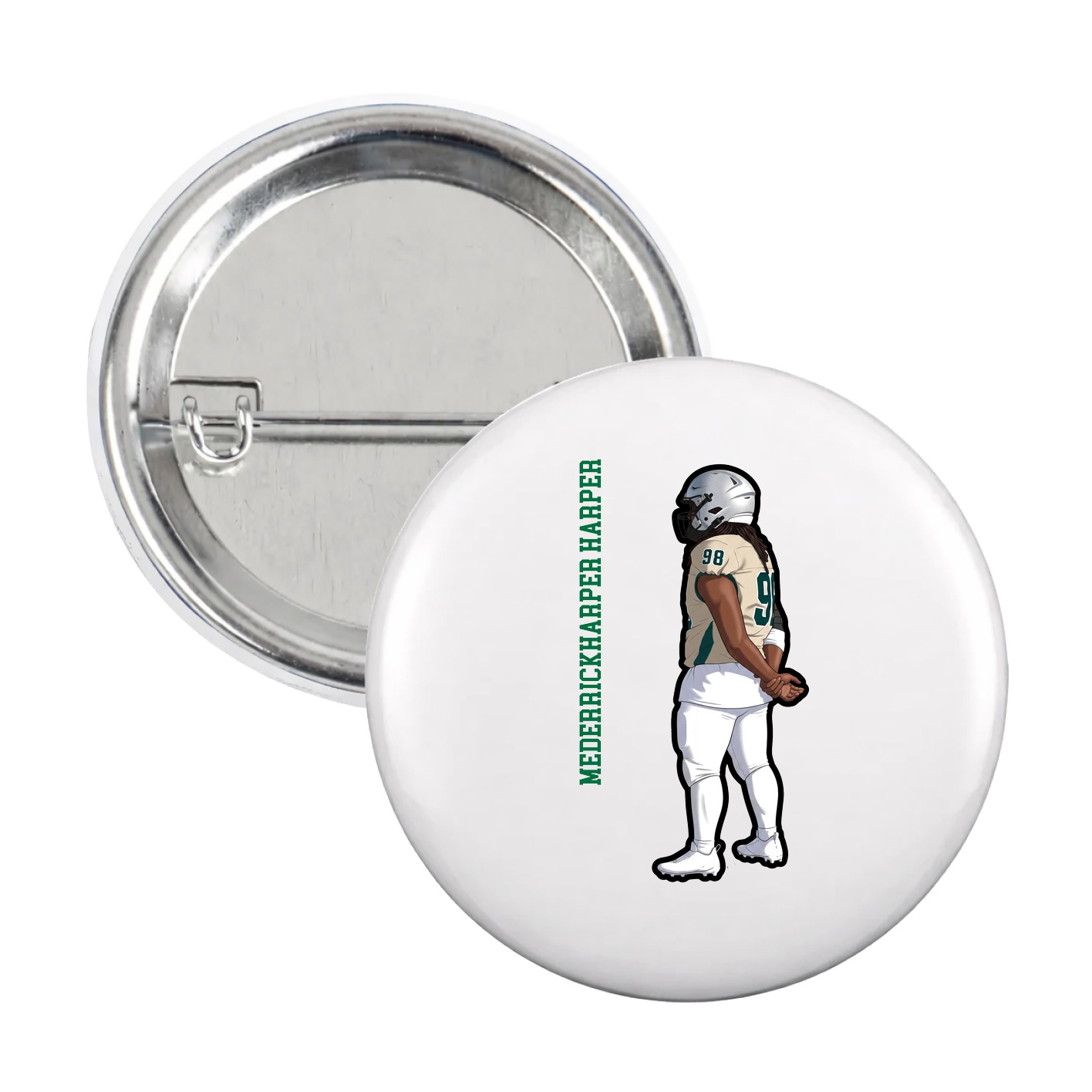 Game Day Button — Name Vertical in White