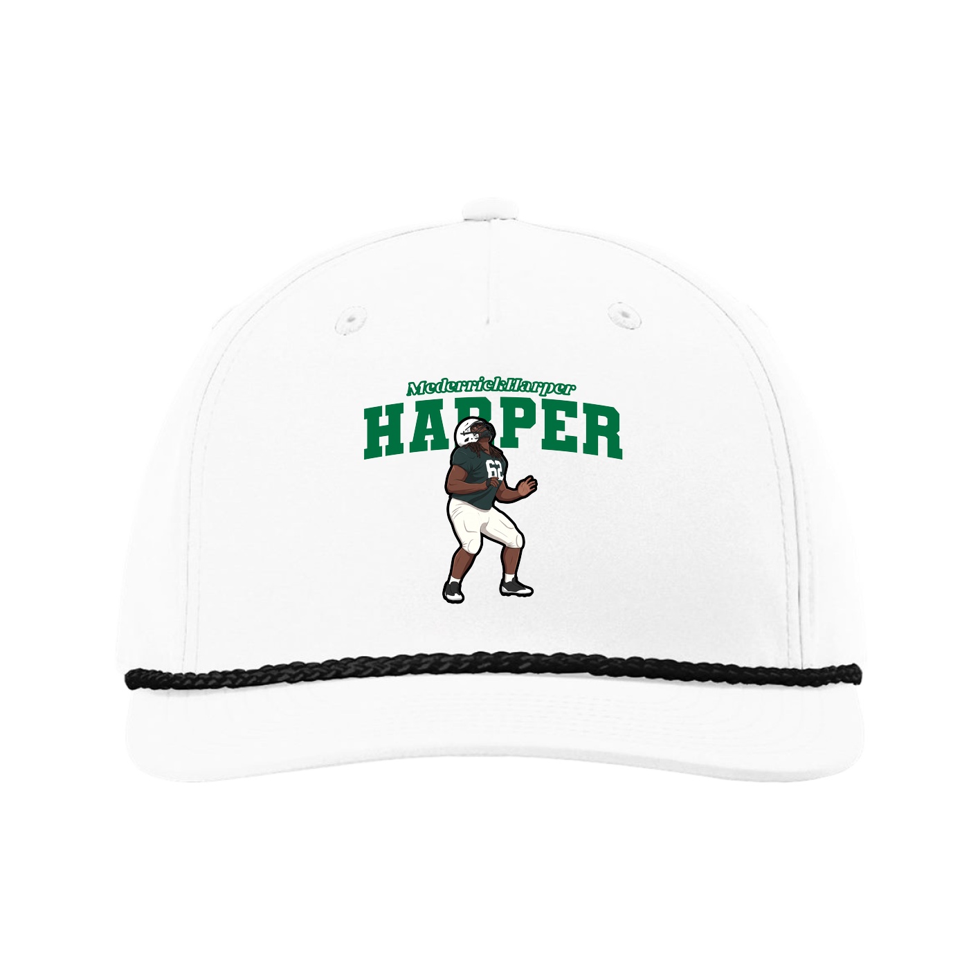 Five-Panel Classic Rope Cap — Name Arch in White
