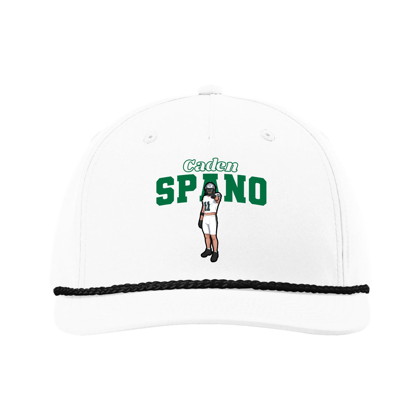 Five-Panel Classic Rope Cap — Name Arch in White