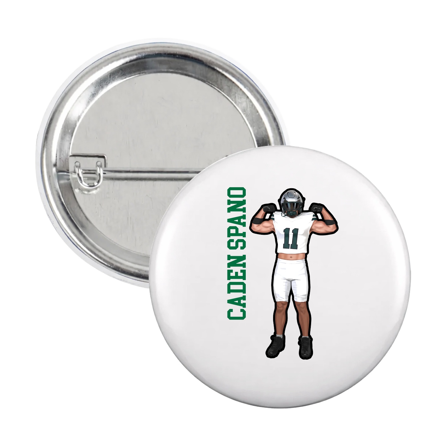 Game Day Button — Name Vertical in White