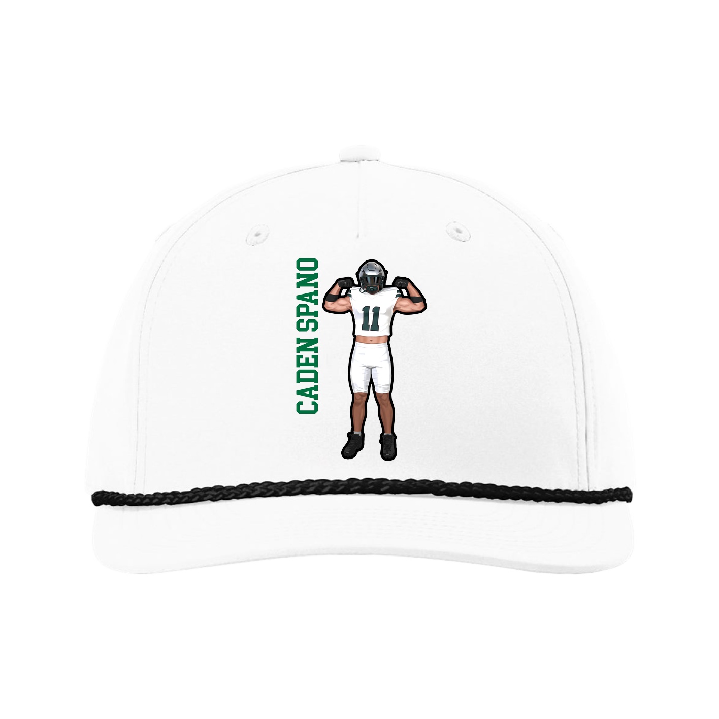 Five-Panel Classic Rope Cap — Name Vertical in White