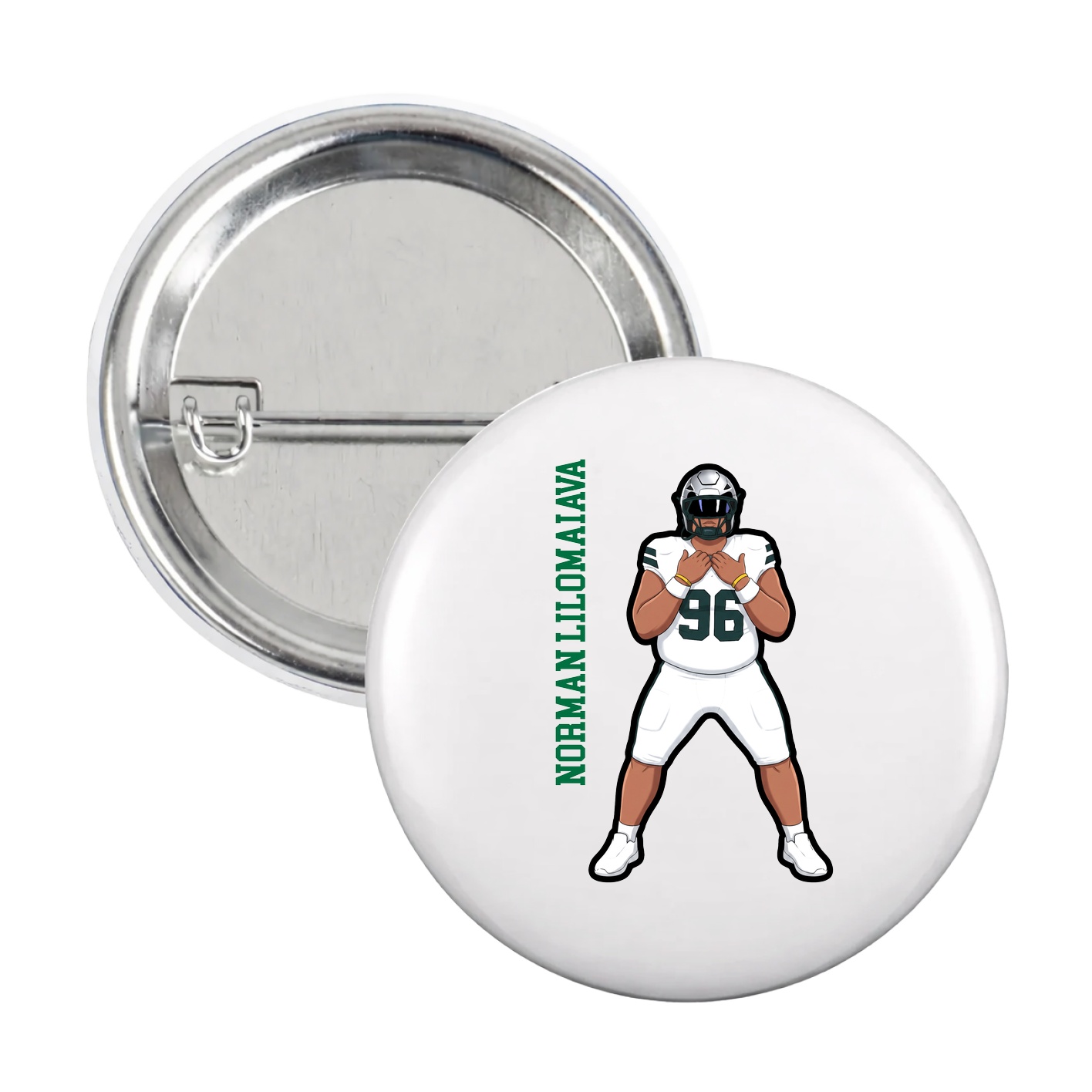 Game Day Button — Name Vertical in White